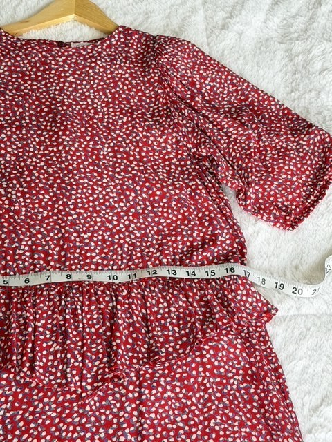 Vintage Jane Schaffhausen Belle France Rayon Dress Red Floral Ruffle Size 8 USA