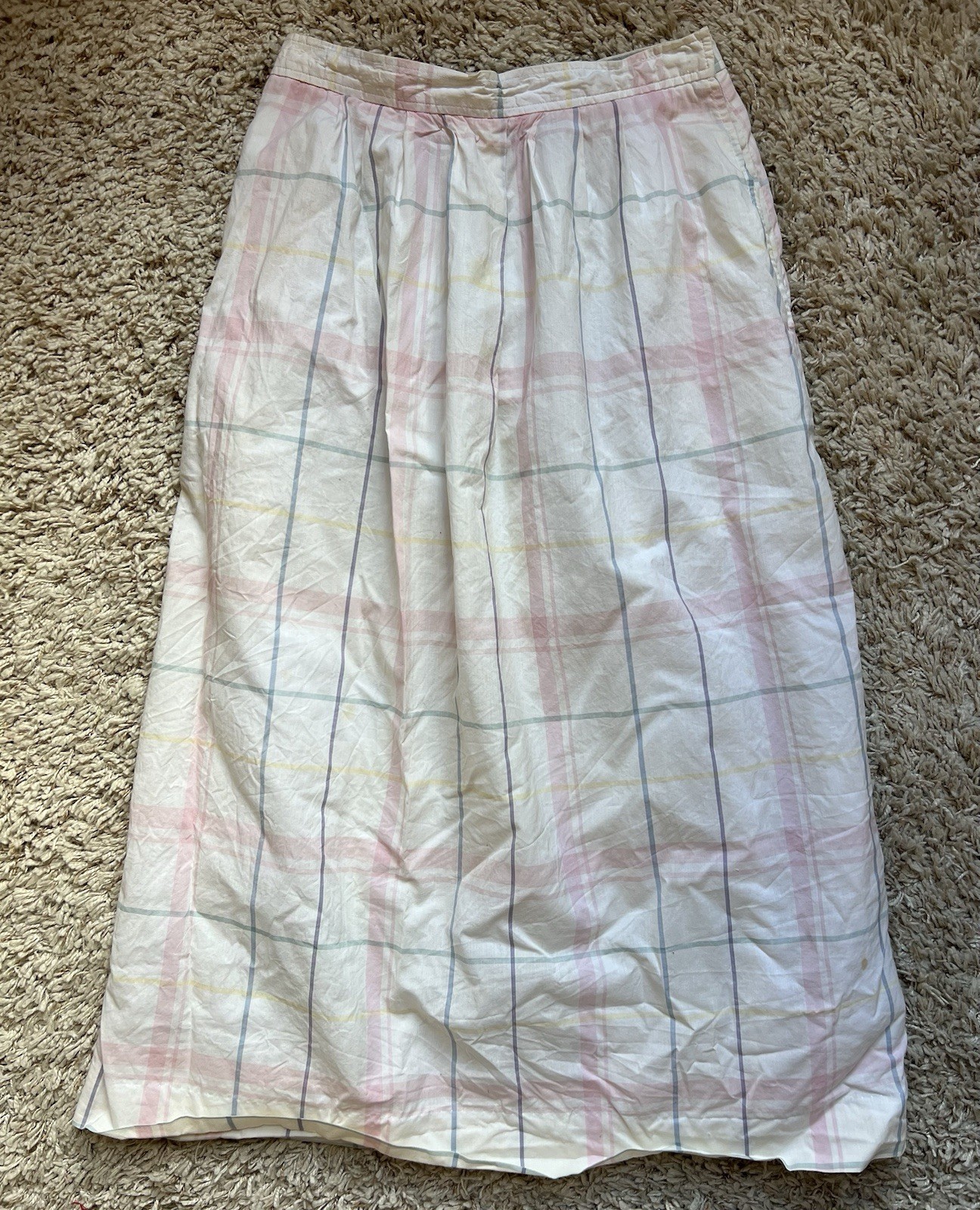 Vintage Lands End Women’s Midi Cream & Pastel Color Skirt Size 10