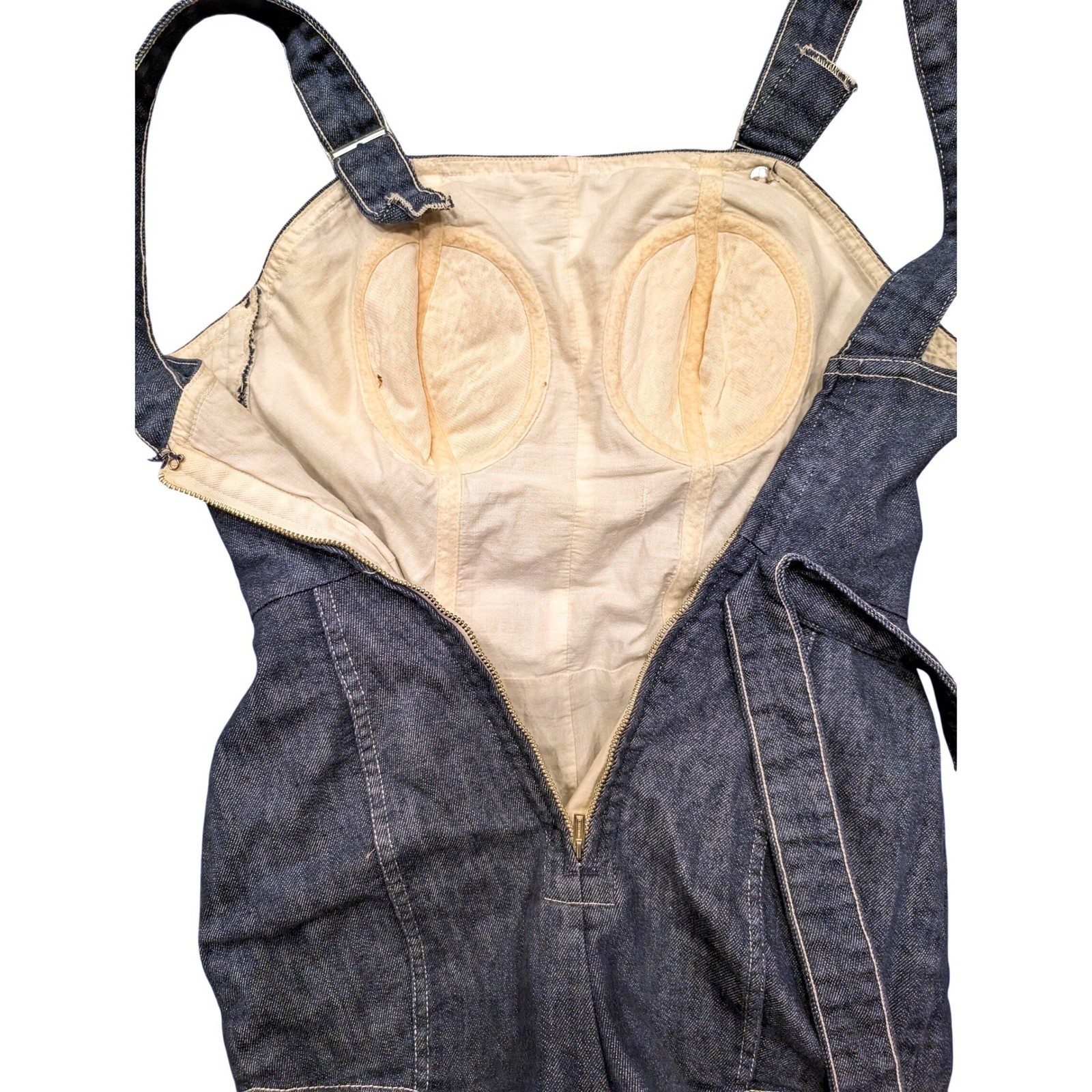 Vintage 50s Dark Wash Denim Pinup Romper Overall Bodysuit Playsuit Rockabilly XS