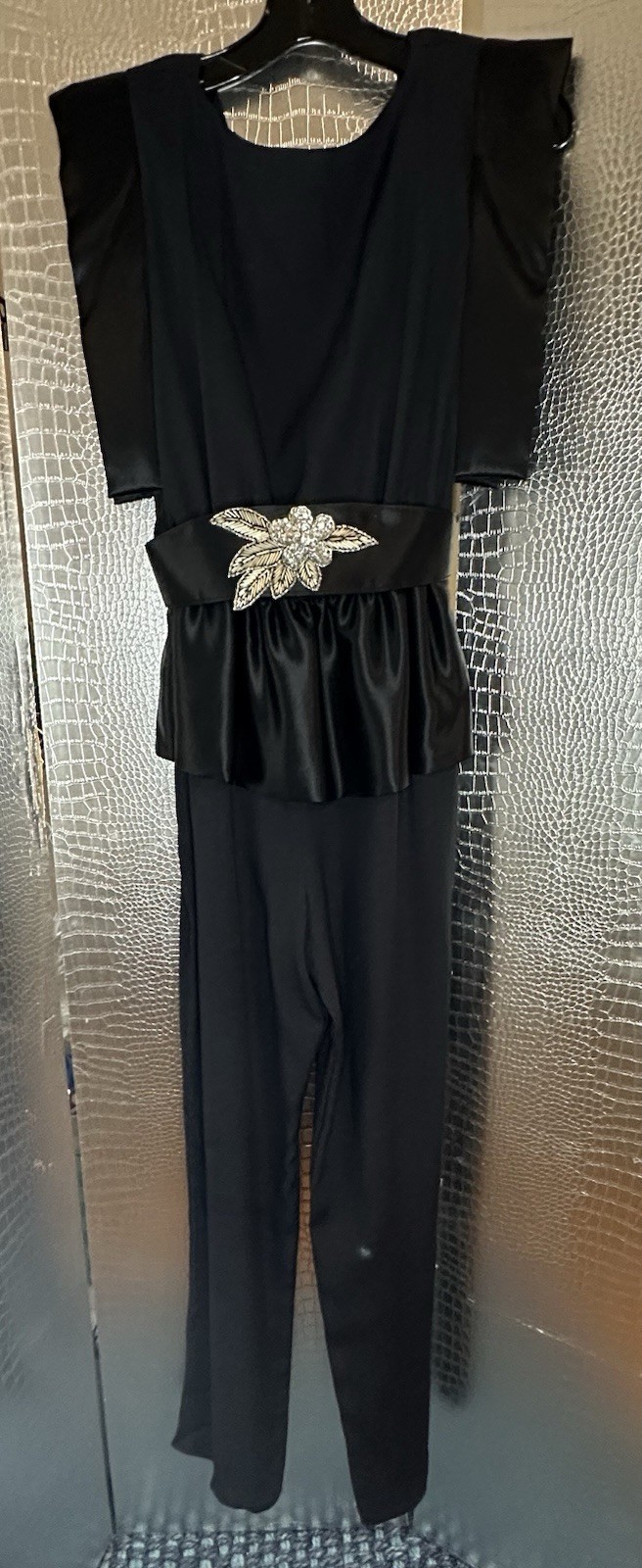 Act 1 Elegant Vintage Black Jumpsuit with Embellished Belt