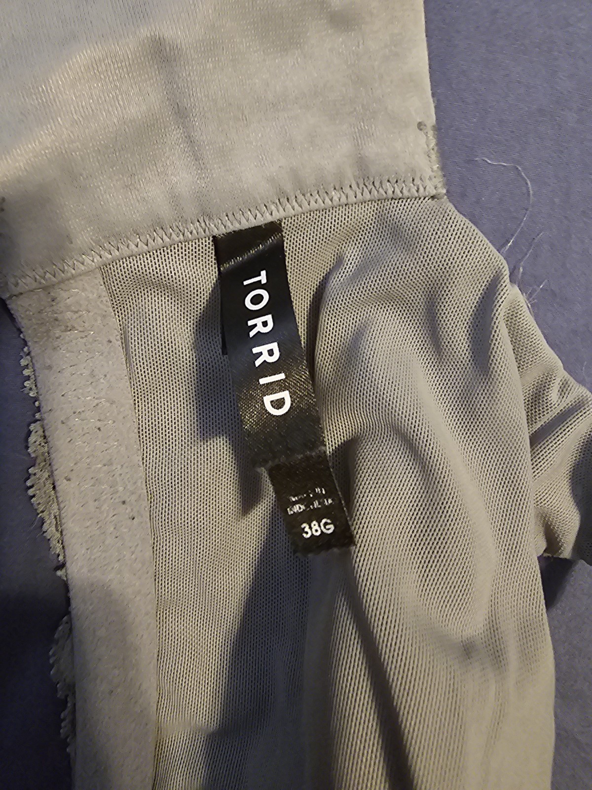 Torrid 360 Back Smoothing Underwire Bra 38G Lace Wing Plunge Grey Taupe