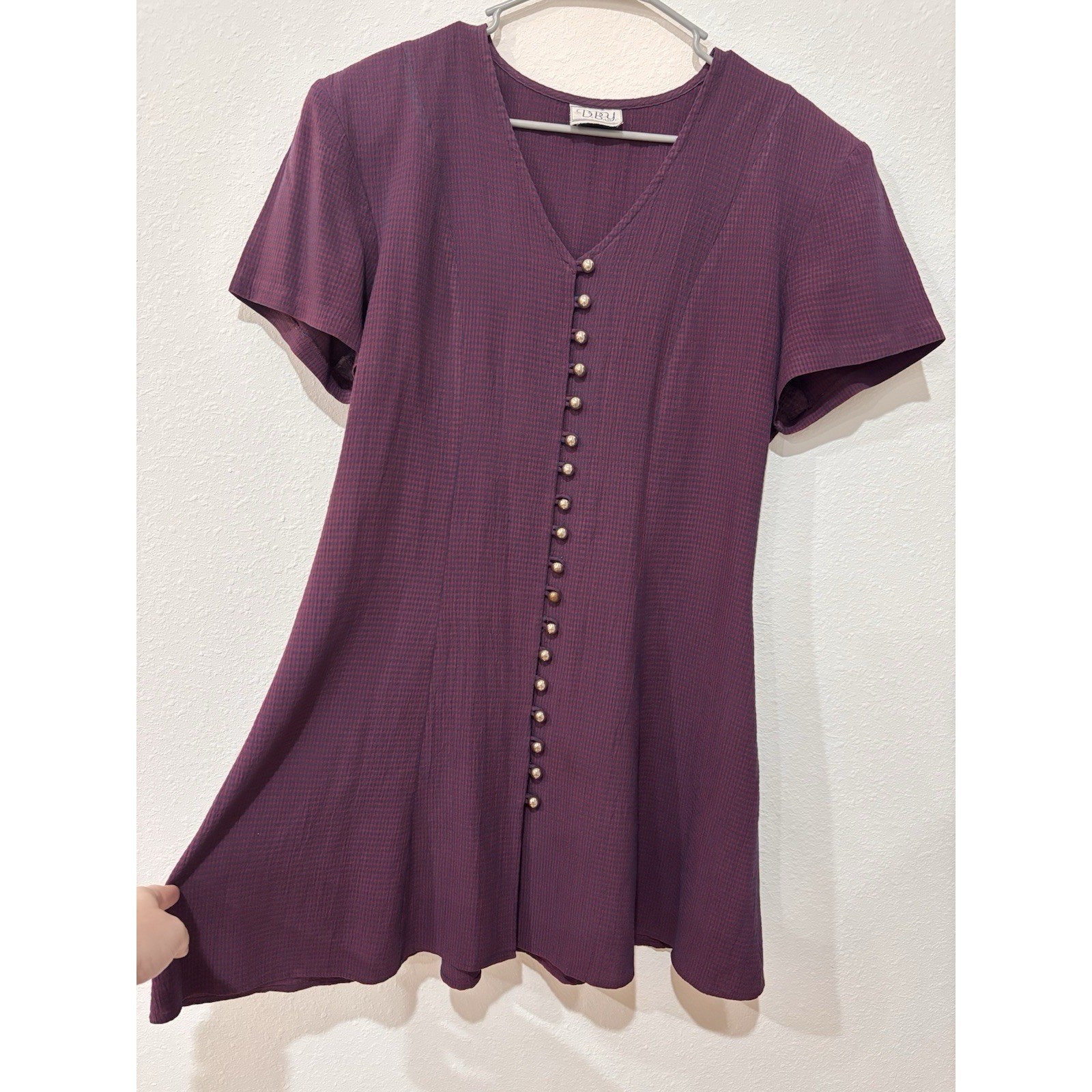 DBY Ltd Vtg 90s Gingham Lace Up Back Mini Dress Sz M/L Dark Academia Grunge Fall