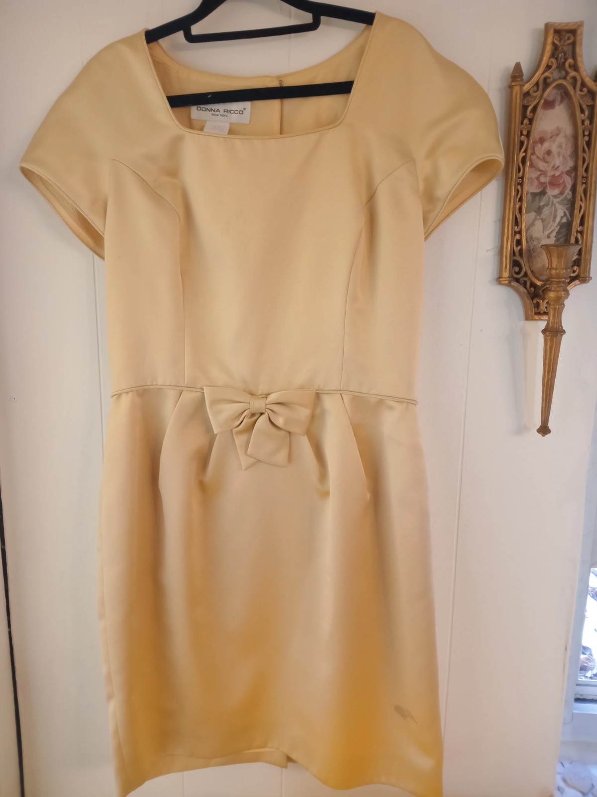 Fancy Vintage Champion Gold 80s Dress Cottagecore Bow Shoulder Padding