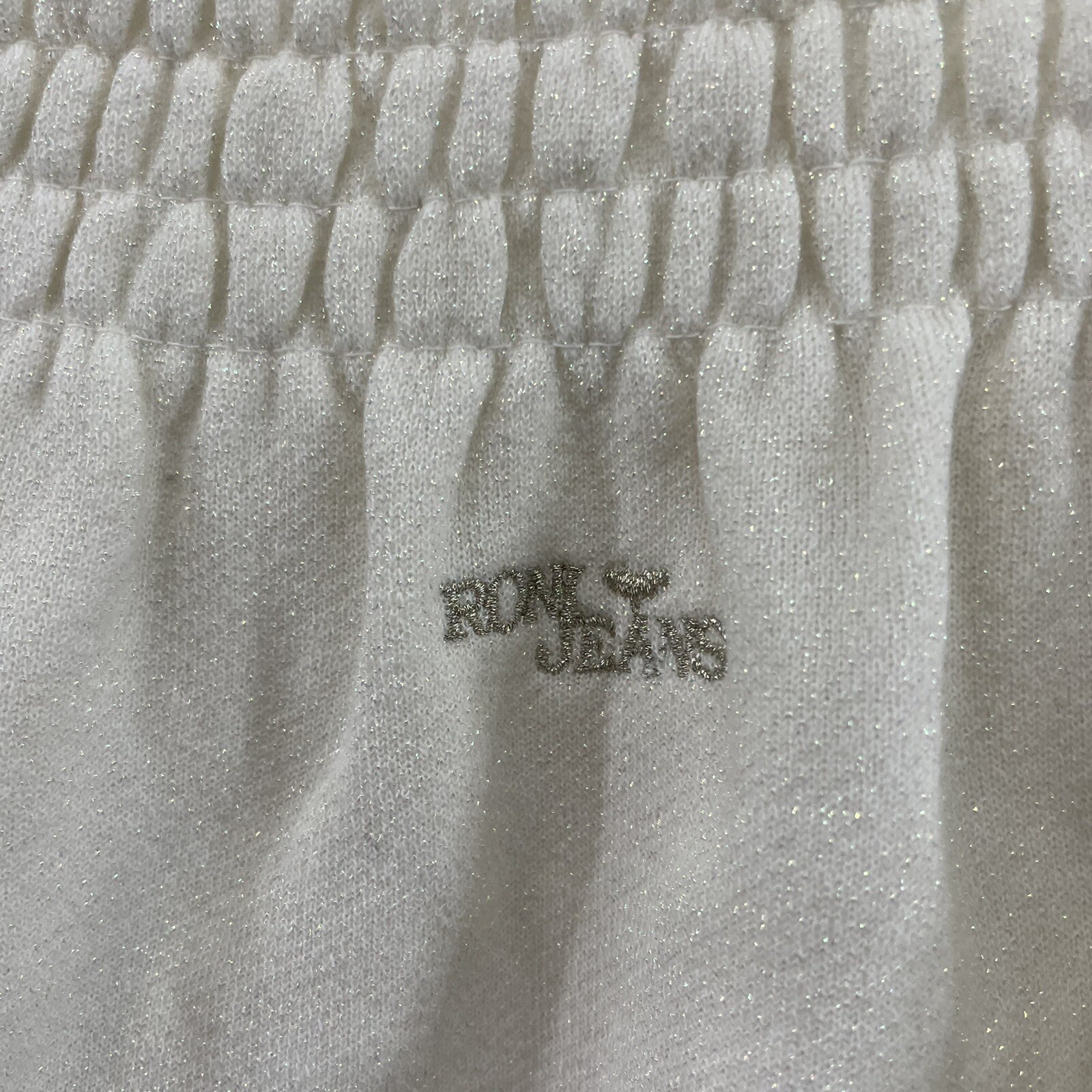 Y2K Vintage Japanese Top Small White Off Shoulder Glittery Smocked Long Sleeve