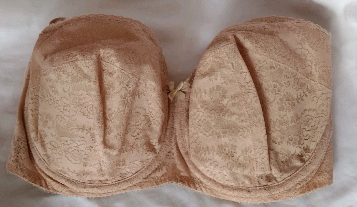 VINTAGE NORVEL 34E BEIGE 206 FOAM LIGHTLY LINED UW STRAPLESS BRA