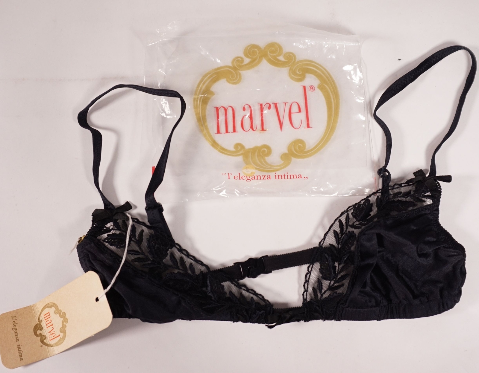 True Vintage Marvel Italy Womens Sexy Bra Lingerie Underwear Nero Size 38 w/ Original Box