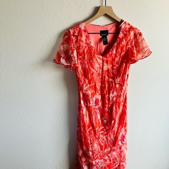 Vintage Scarlett Orange Floral Midi Dress Size 8 90s Y2K Whimsical Fairy