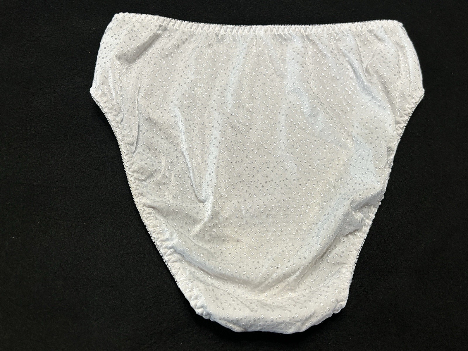 Vtg UNBRANDED Satin Embroidered Dots Hi-Leg Sz 8 White Panties #380