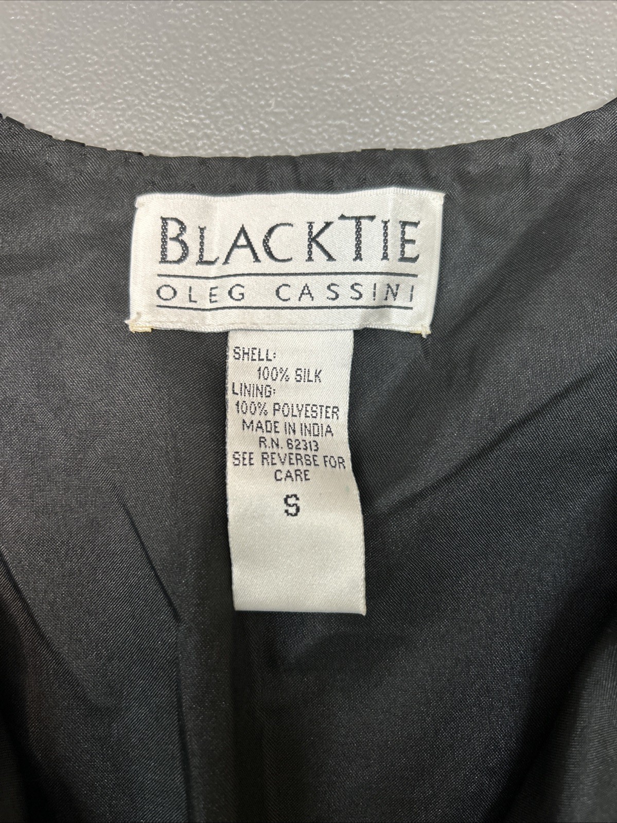Vintage 1990s Black Tie Oleg Cassini Embellished Beaded Sequin Silk Jacket Sz S
