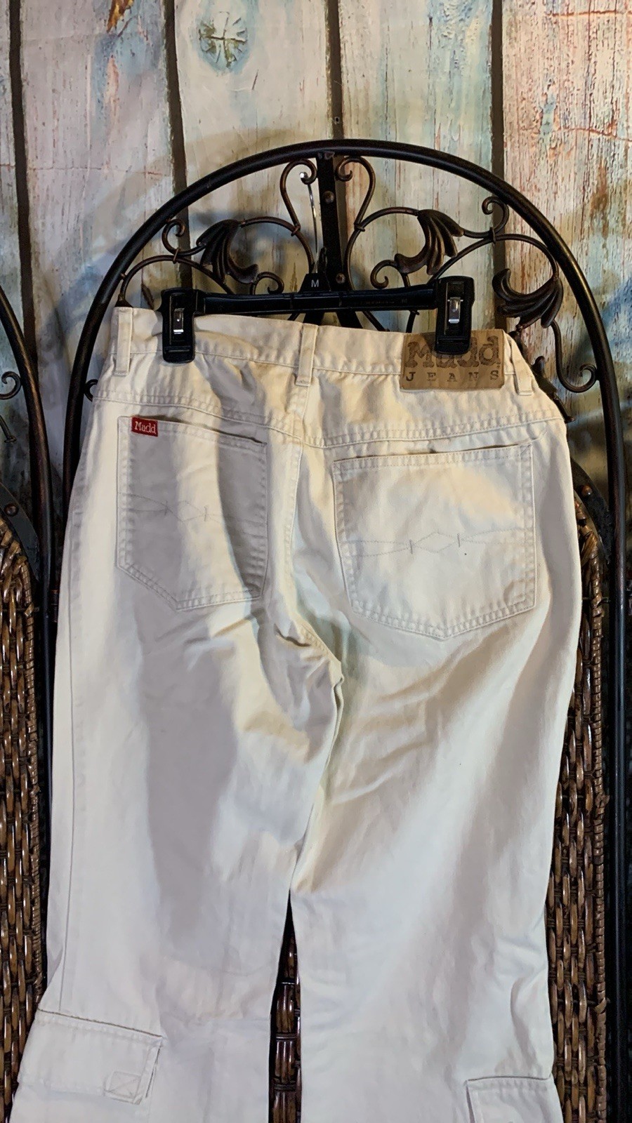 Vintage 90’s Y2K Mudd Cream Carpenter Pickets Super Flare Jeans Size 7