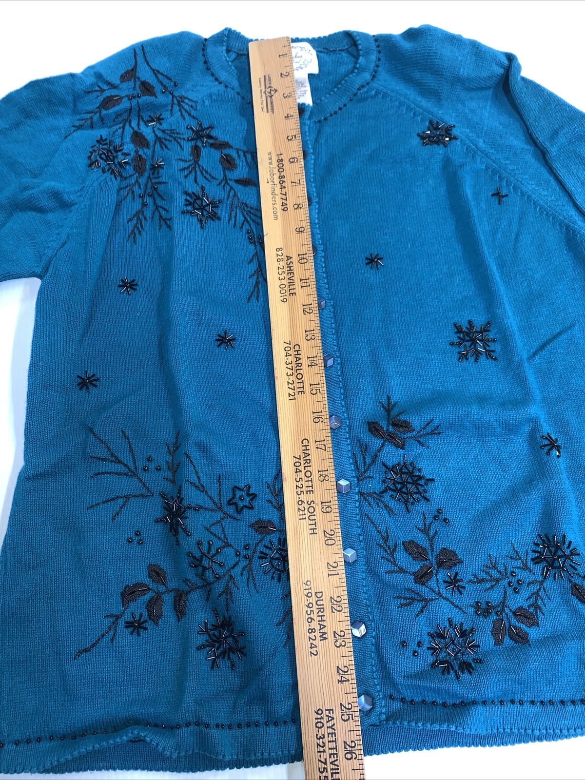 Vintage Teal Blue Beaded Button Down Cardigan Sweater Stitches In Time Size 1X