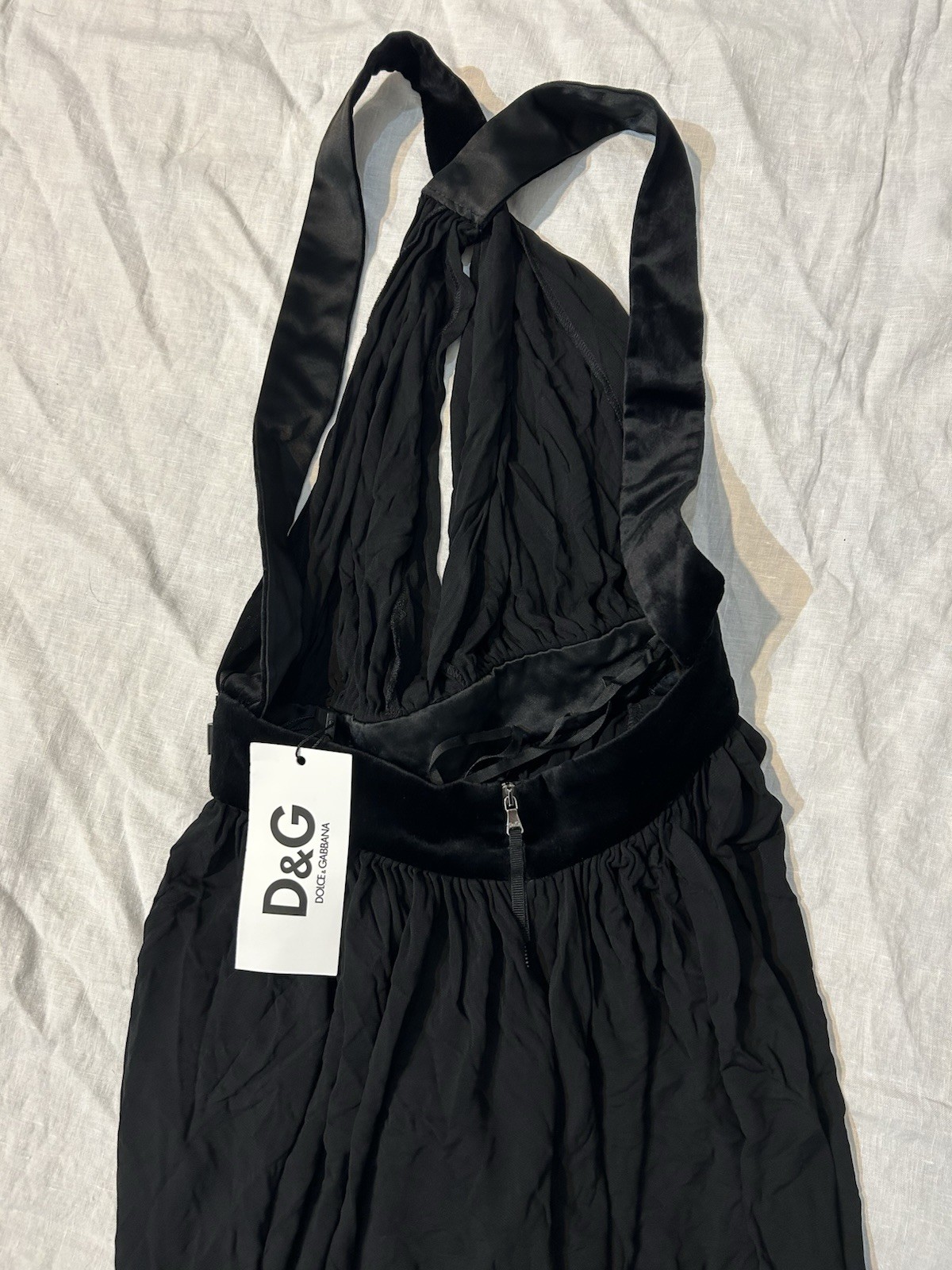 1990s Dolce & Gabbana D&G Black Plunging Sexy Beaded Sleeveless Vintage 90s Gown