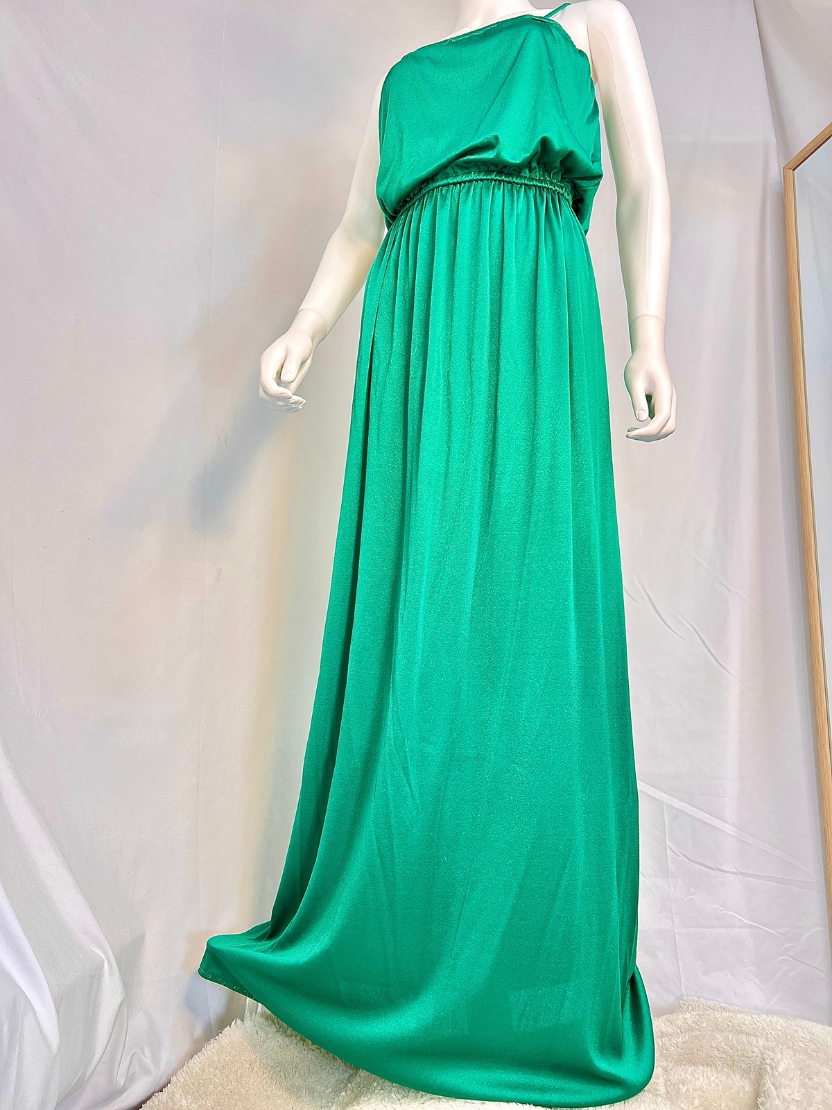 1970s Kelly Green Disco Dress and Wrap Set, M
