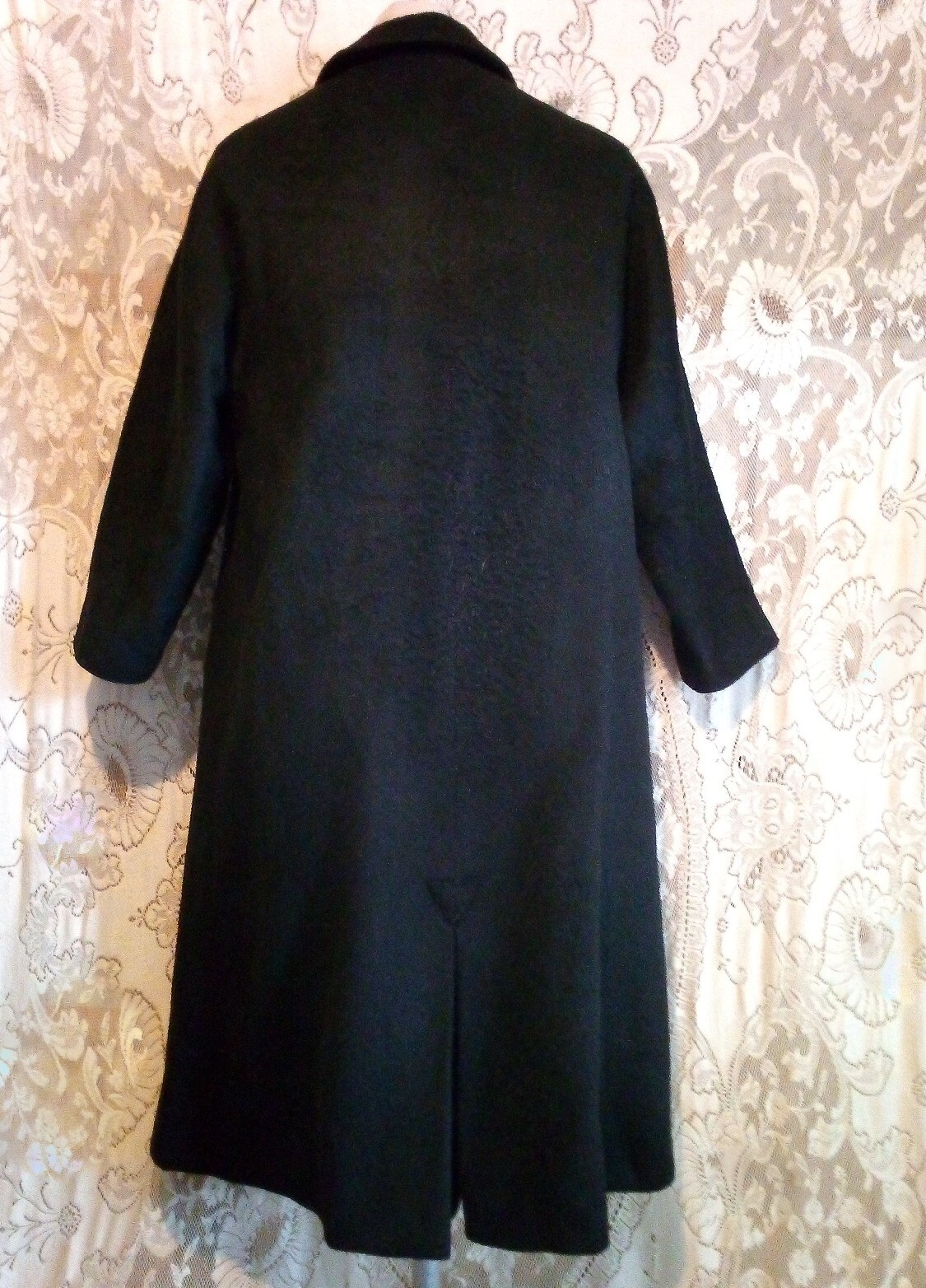 VTG 50s Moordale Fancy Mohair Wool Charcoal Black Coat w Floral Satiny Lining S