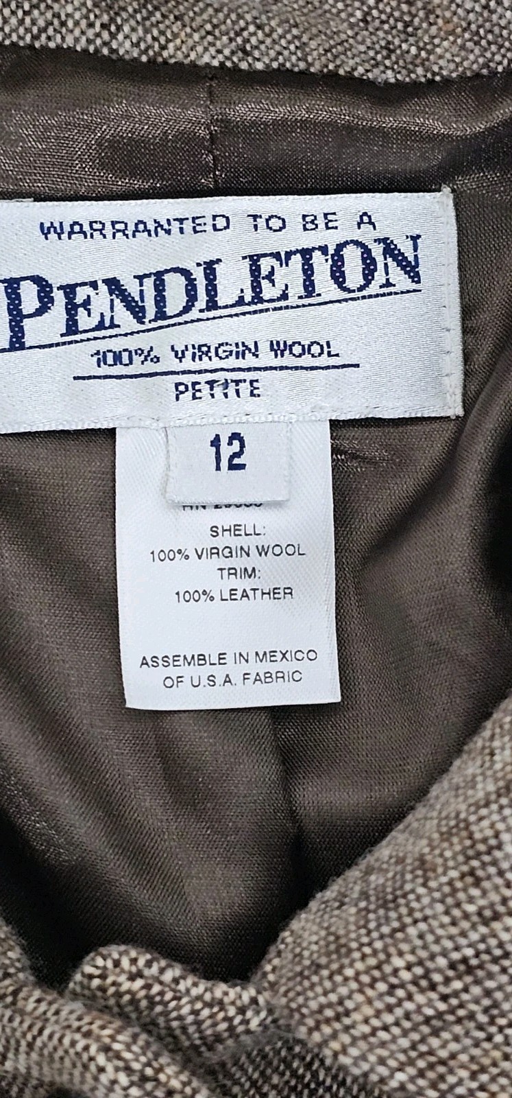 Vintage Pendleton Tweed 2 Piece Pant Suit Wool & Leather Trim Women’s Size 12