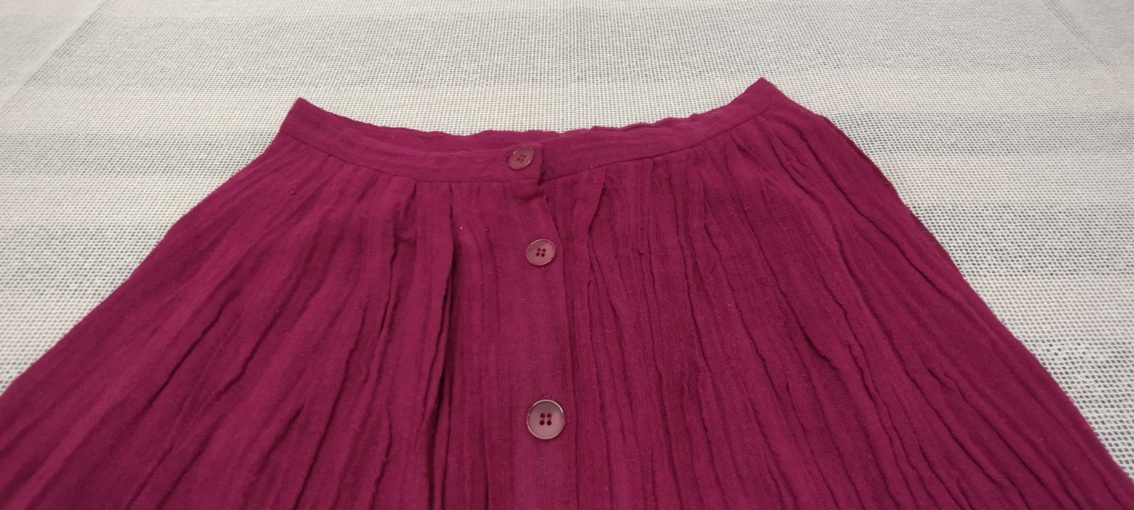 1970s Campus Casuals Pink Fuchsia Skirt Crinkle Cotton Buttons Below Knee Size M