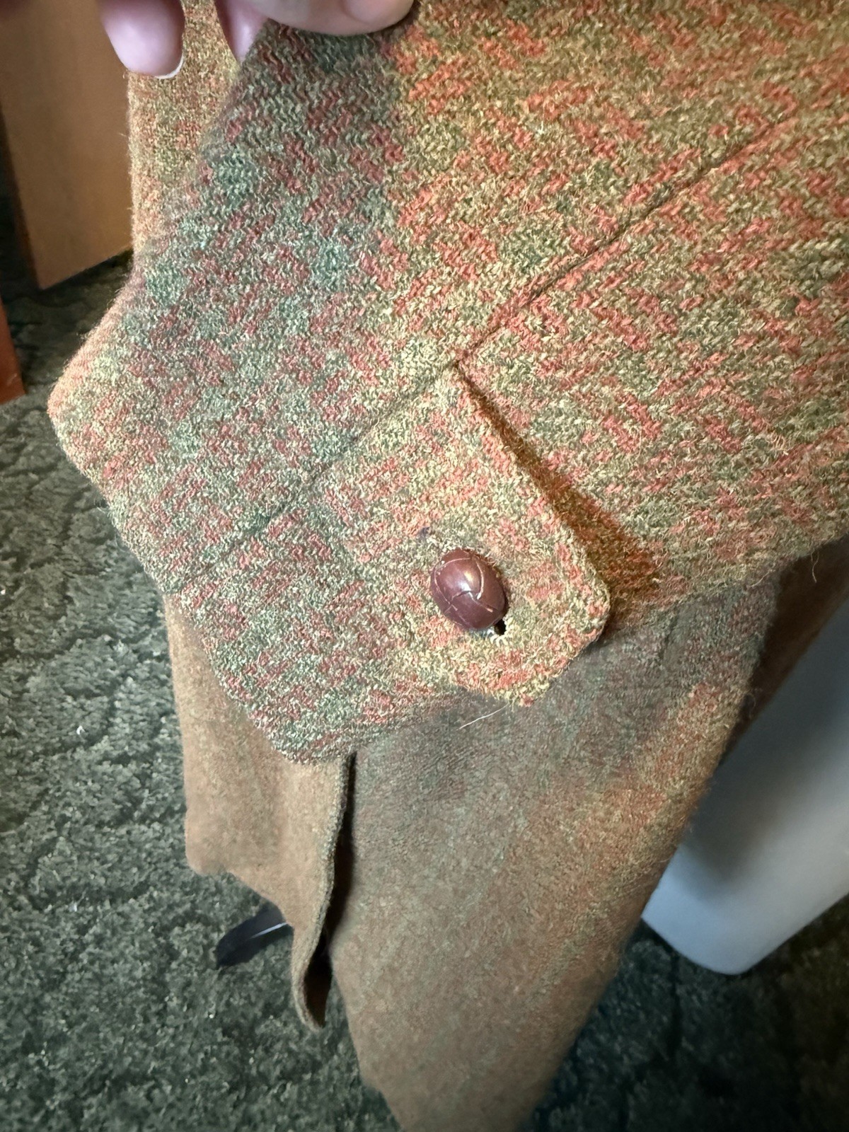Vintage 60s 70s Harris Tweed Coat Brown Green Scottish Wool Overcoat Ladies S/M