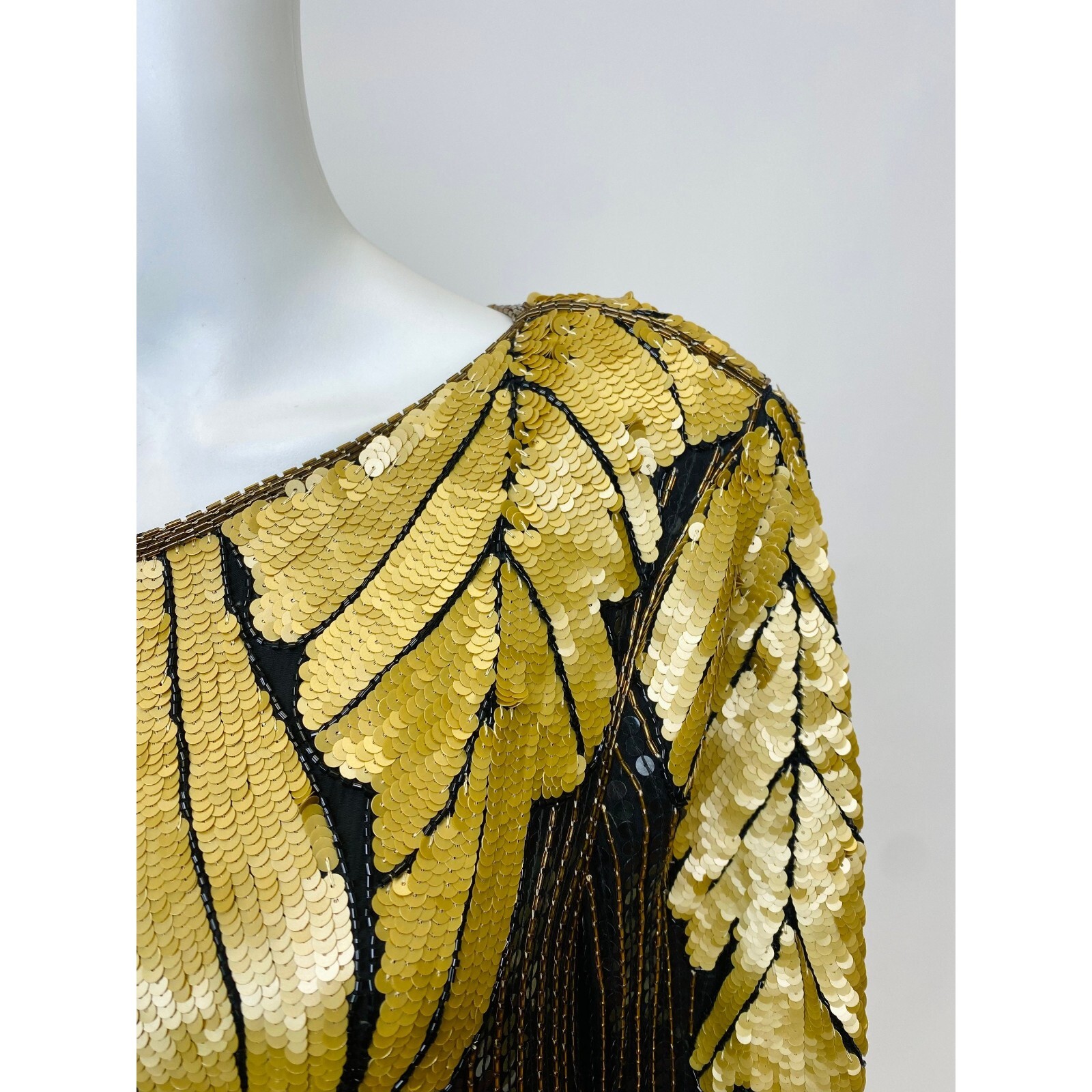 Vintage 1980s Does 1920s Sequins and Beaded Blouse and Skirt Set Gold and Black