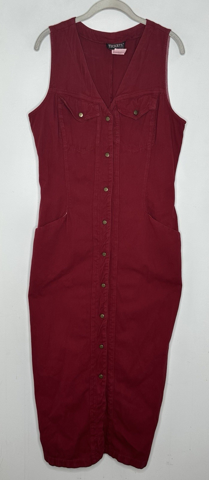 TICKETS Vtg Denim Dress 90s Sleeveless Cotton Button Up Front Maxi Size 13/14