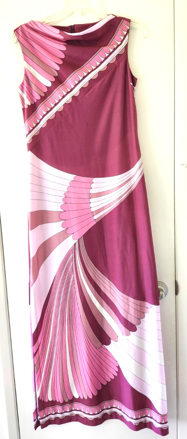 Vintage 1970’s Cole of California Maxi Dress Abstract Mauve/Pink Zip Back Small
