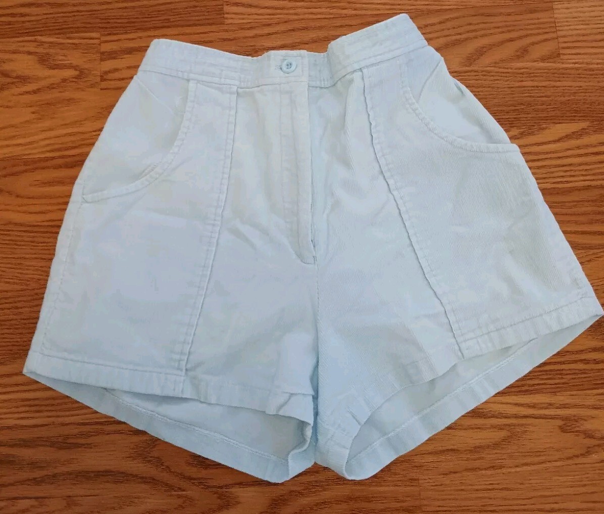VTG 1970s Corduroy Shorts Box Car Skate Beach Baby Blue 24″ Elastic Waist 13/14