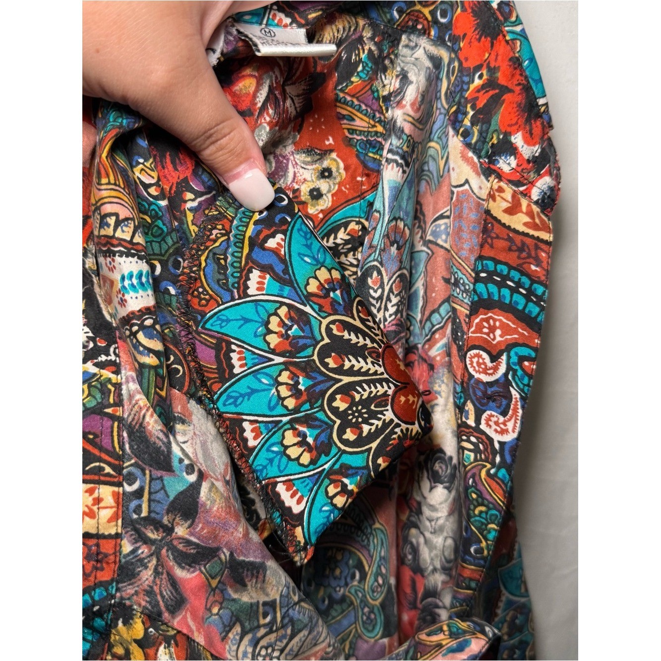 VTG Jane Ashley 100% Silk Paisley Floral Button Down Blouse Tunic M