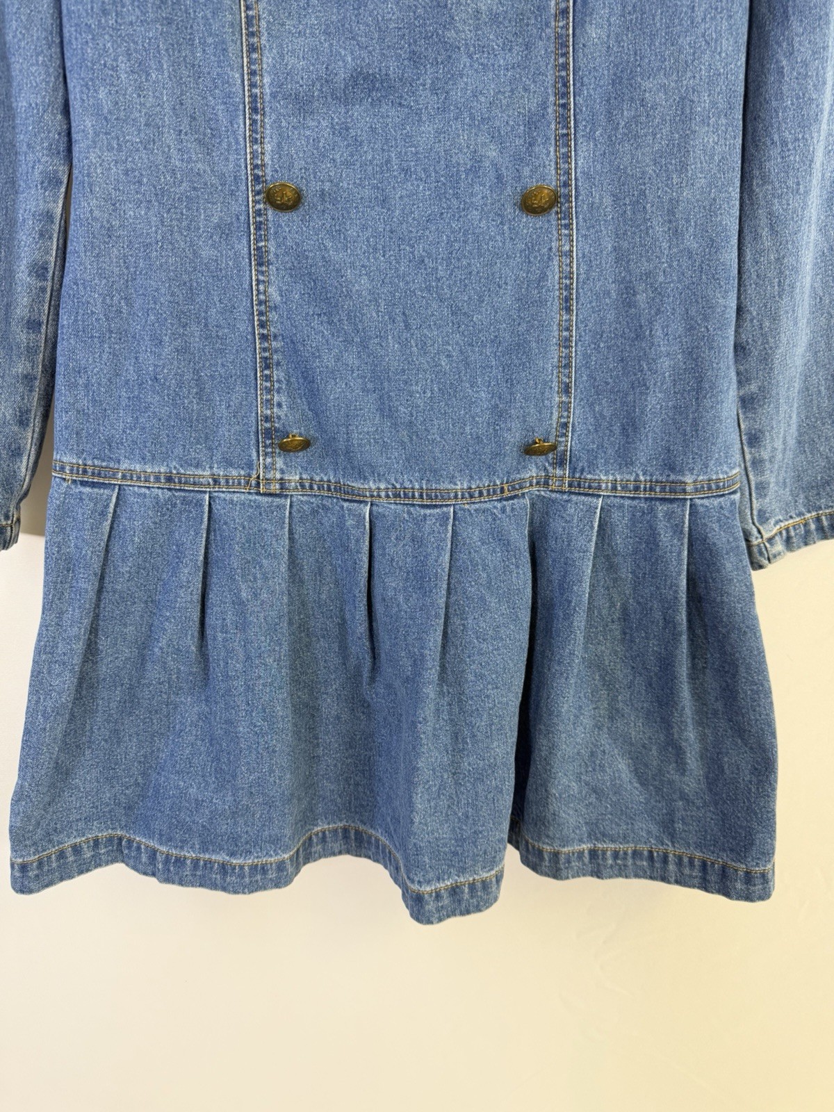 Vtg 90s Paris Blues Denim Dress Pleated Detail Skirt Button Sz 11 USA Grudge