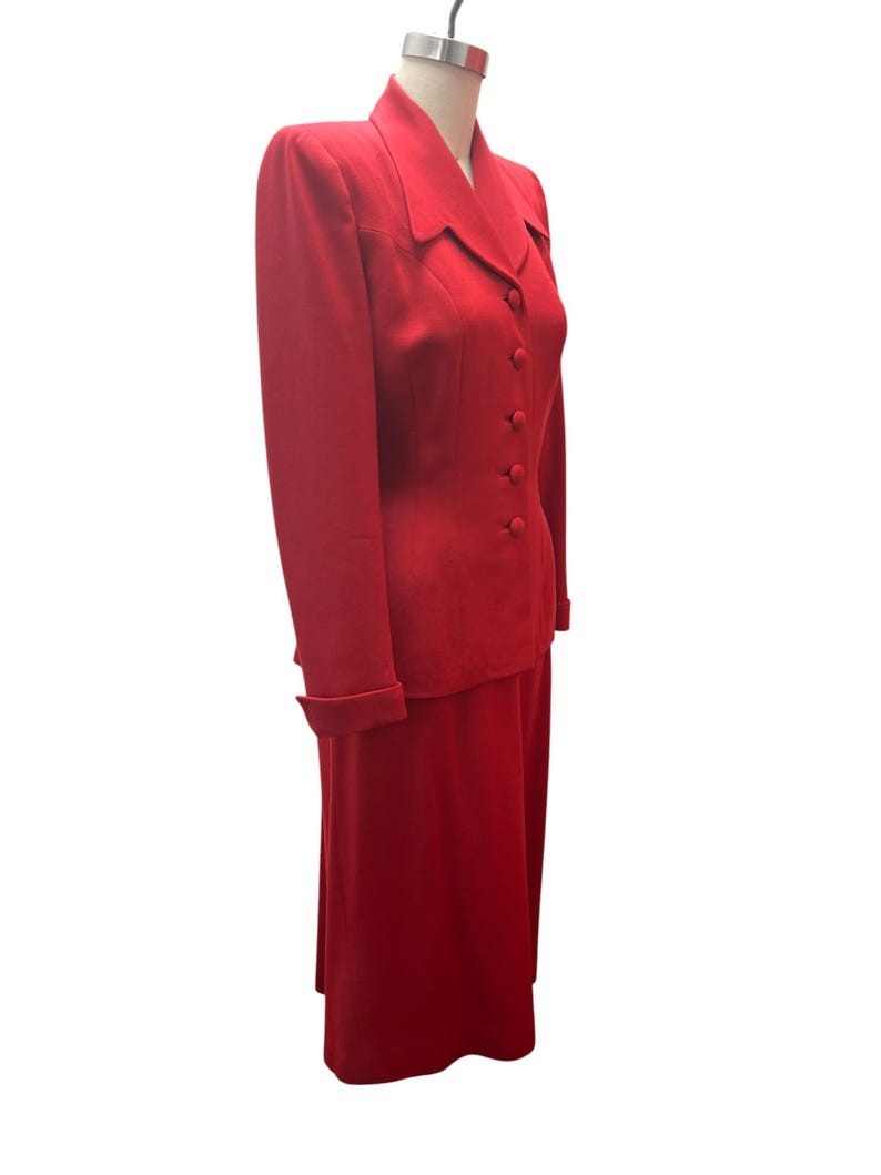 1940’s 1950’s Vintage Red Wool Gabardine Suit Lilli Ann Style Amazing Peplum