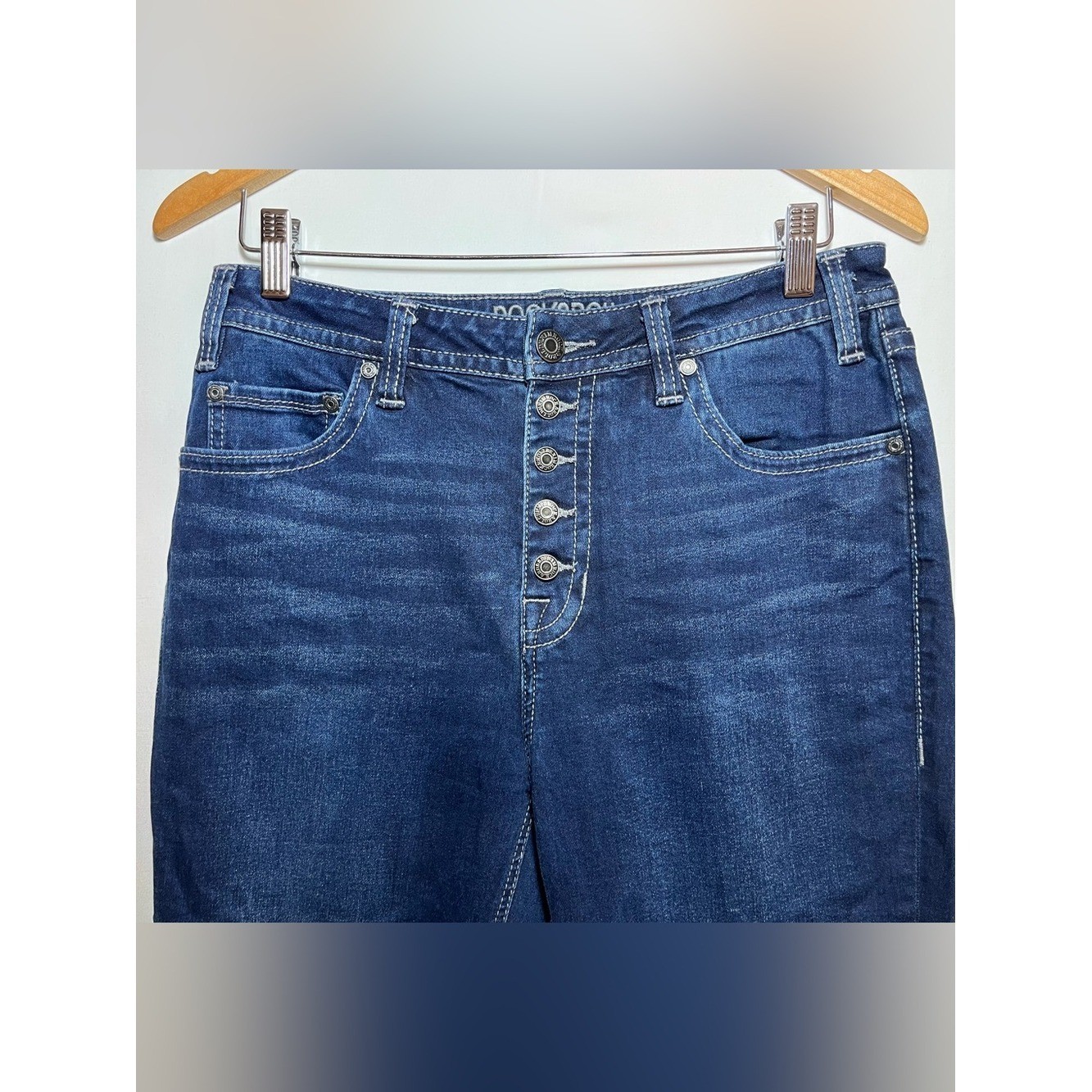 Rock & Roll Denim High Rise Flare Dark Wash 29×32 Button Fly Y2K Western Retro