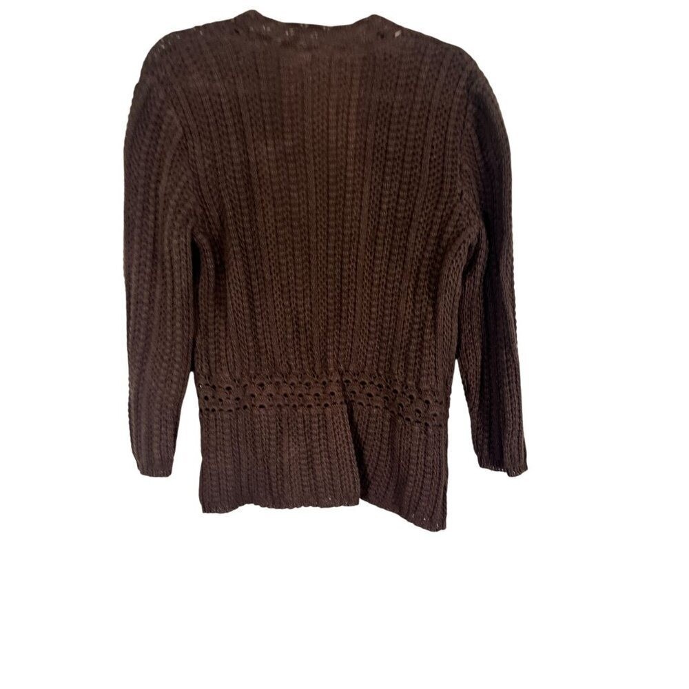 Retro Knit Sweater M Brown Floral Scalloped Classic Boho Western Hippie Indie