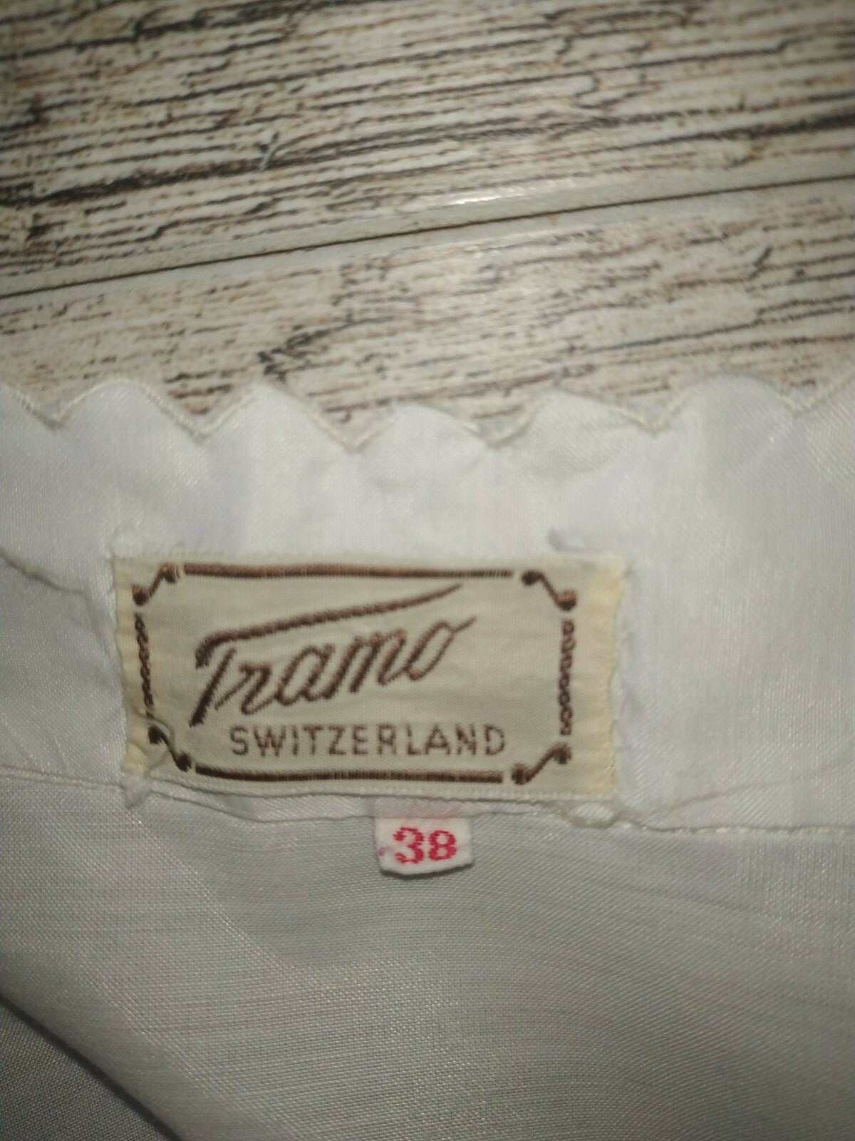VINTAGE 60’s White Polyester Blend Blouse Embroidery Tramo Switzerland Size 38