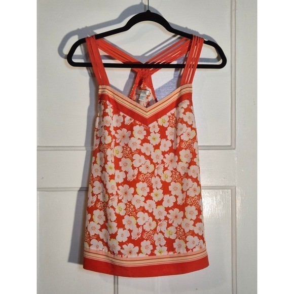 LC Lauren Conrad Orange Floral Strappy Racerback Camisole Blouse XS