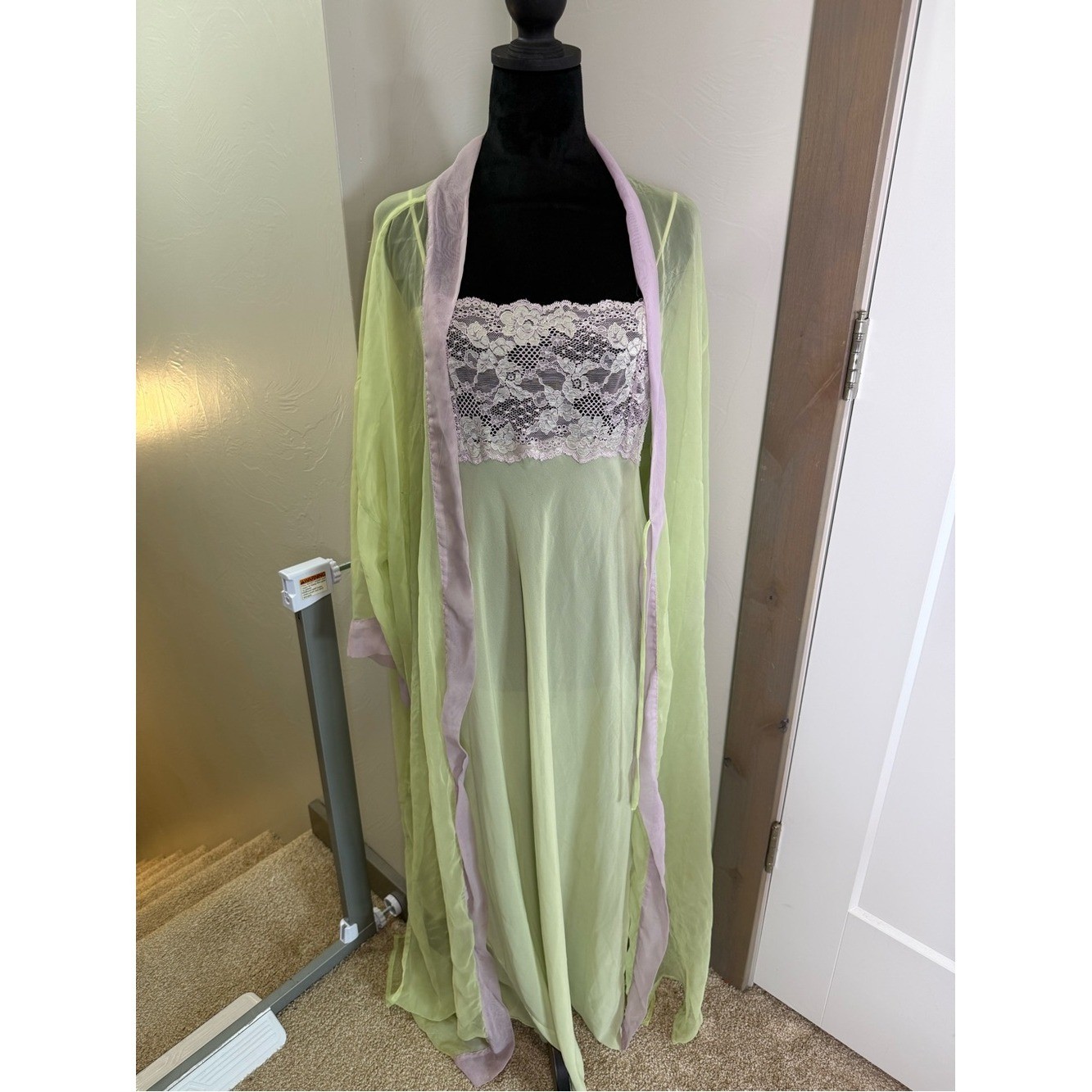 Vintage Victorias Secret Sheer Nighty & Robe Set Green Purple Lace Coquette Y2K