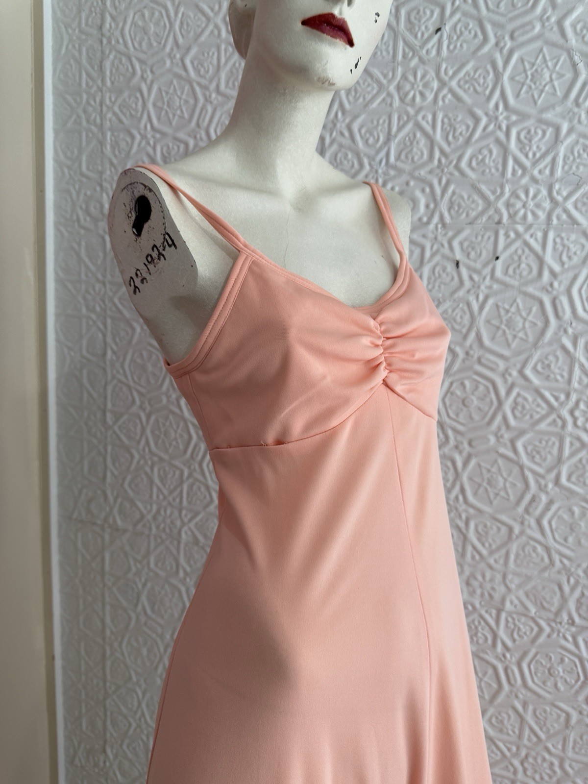 vintage 1970s peach gown-Prom-Party-Bridal-S/M orange maxi dress Femme pink