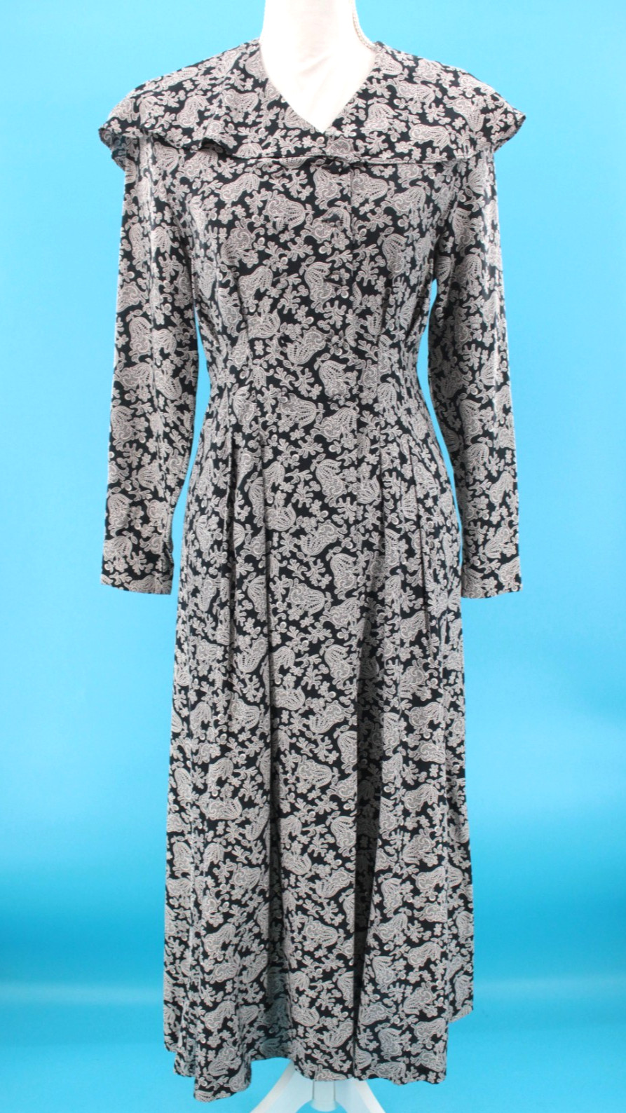 VTG Women’s 80s 90s Black & White Floral Print Laura Ashley Viscose Dress S/M