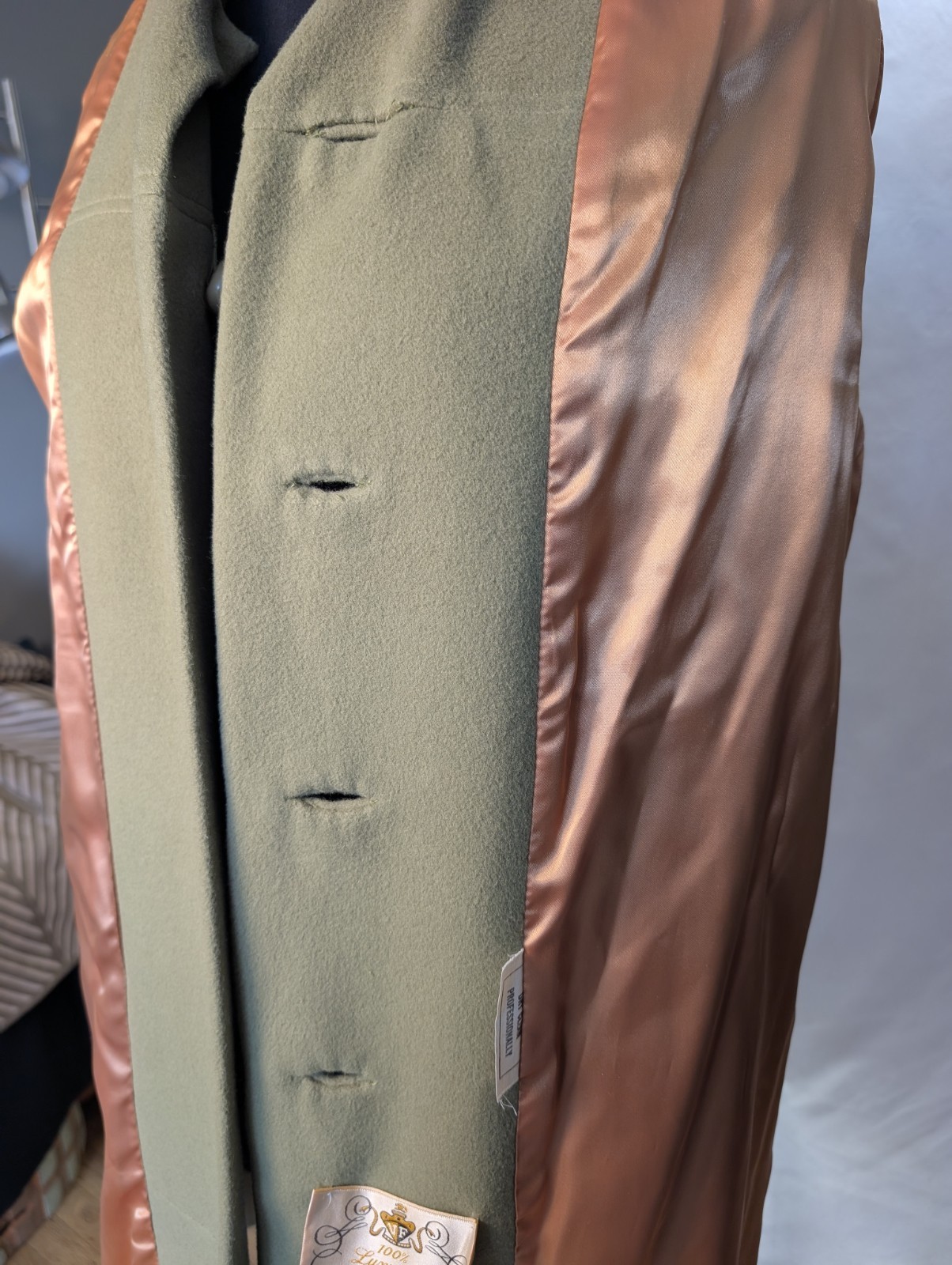 Vintage 100% Cashmere Car Coat Fern Jade Green Size 12-14 Large NOTES!