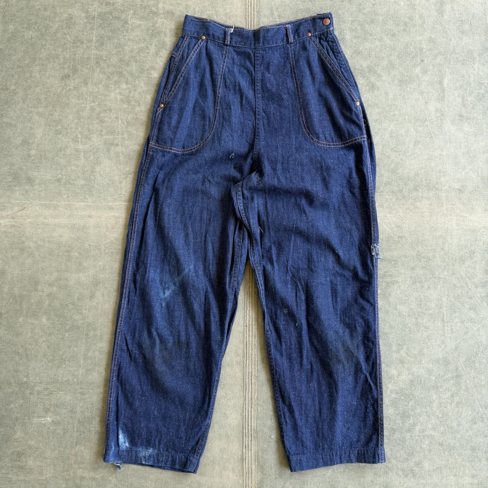 1950s Stockton Of Dallas Side Zip Denim Pants Dark Blue Jeans Vintage 1960s