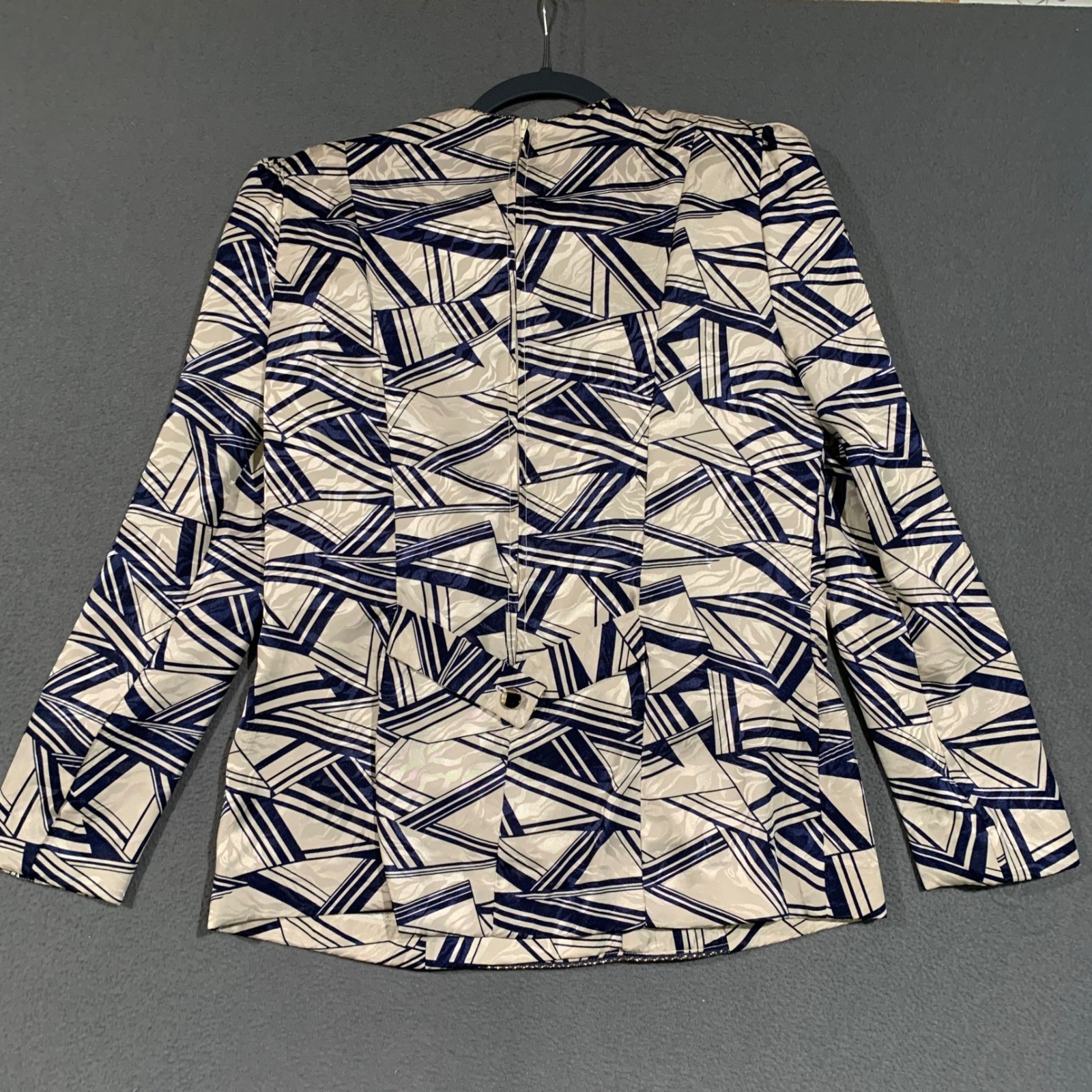 JoHanna York Skirt Suit Womens M VTG 80s Geometric Navy Gold Professional Set