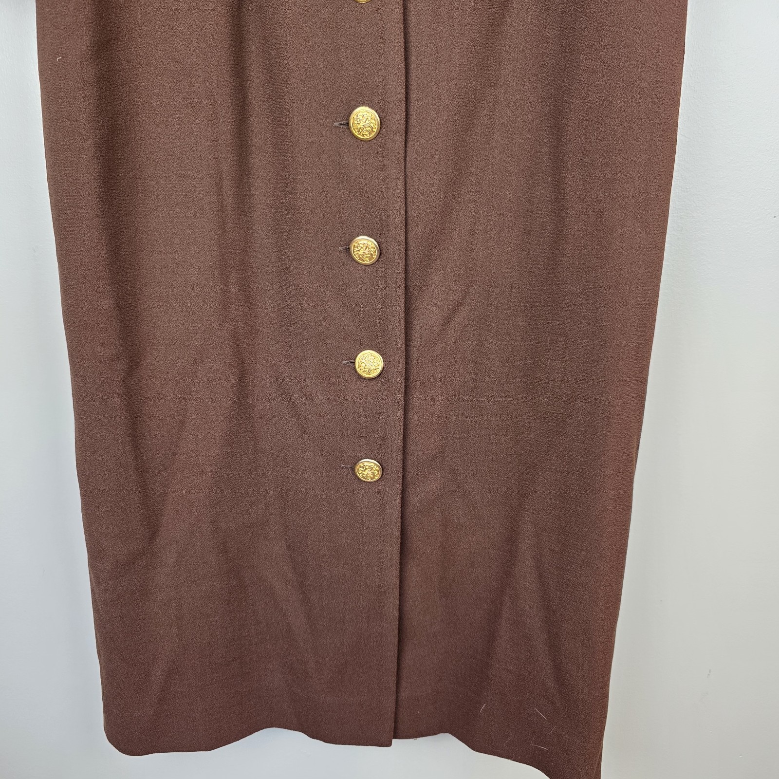 Vintage Oberon Wool Mocca Brown Dress Gold Buttons Desinging Women Sz 6.D168
