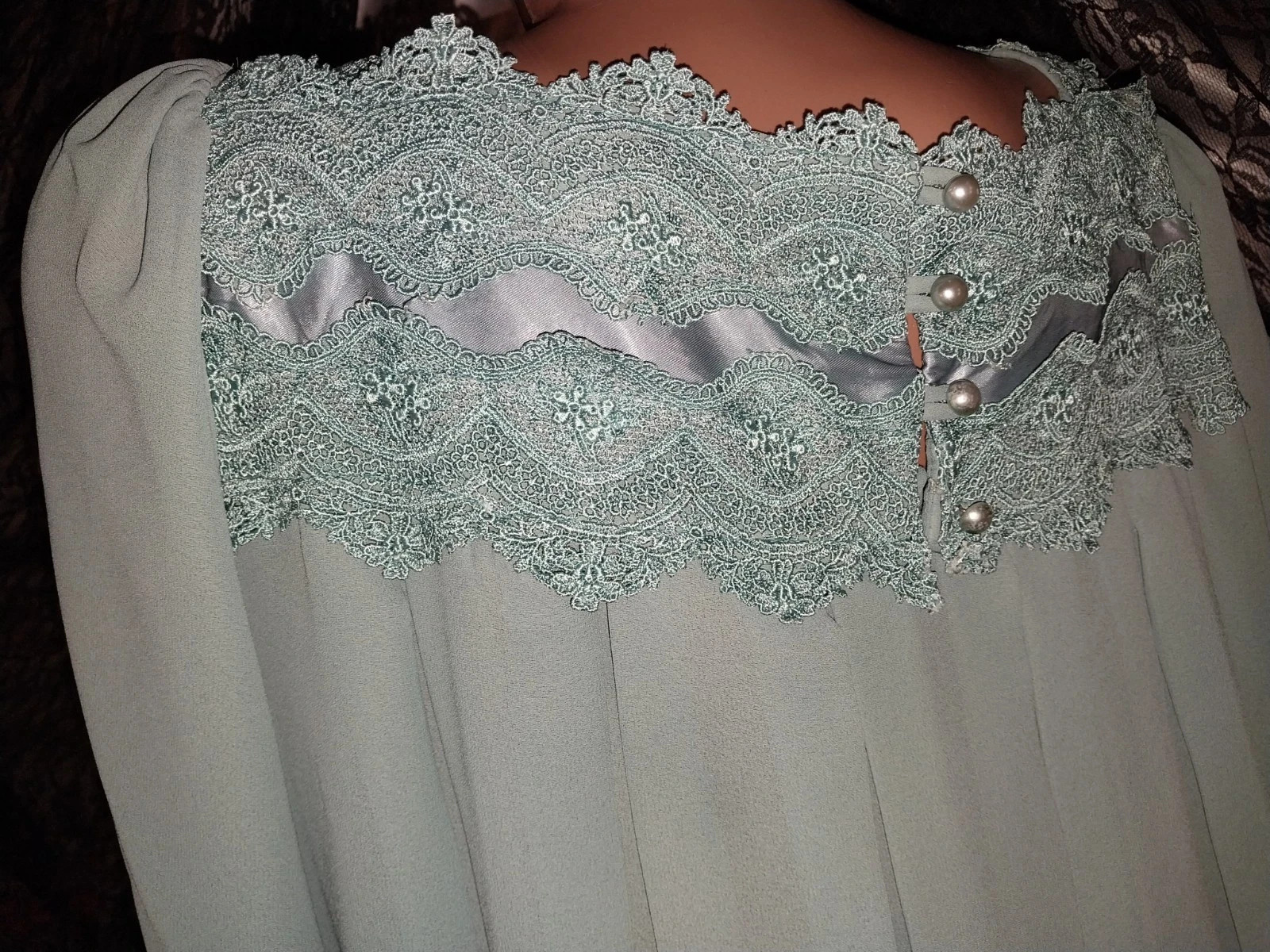 VTG Chez Ethel Cain Esque Pleats Opaque PleatS Grunge Babydoll Flare Embrd Dress