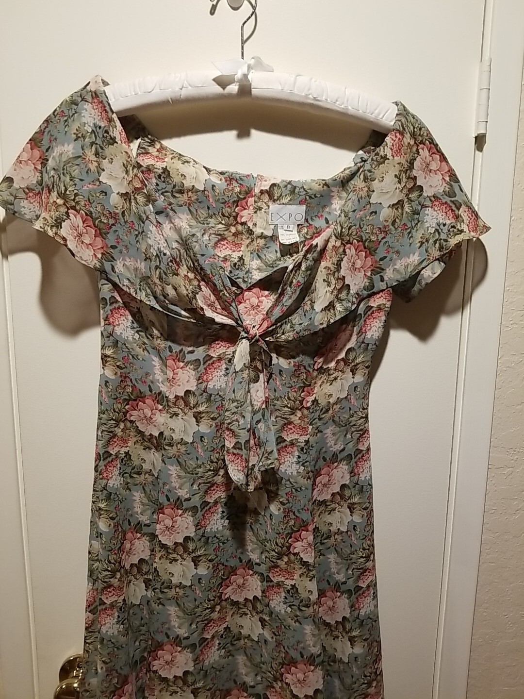 VTG Expo Floral Cottagecore Tea Party Dress Floral Size 8 Midi Sage Green Ivory