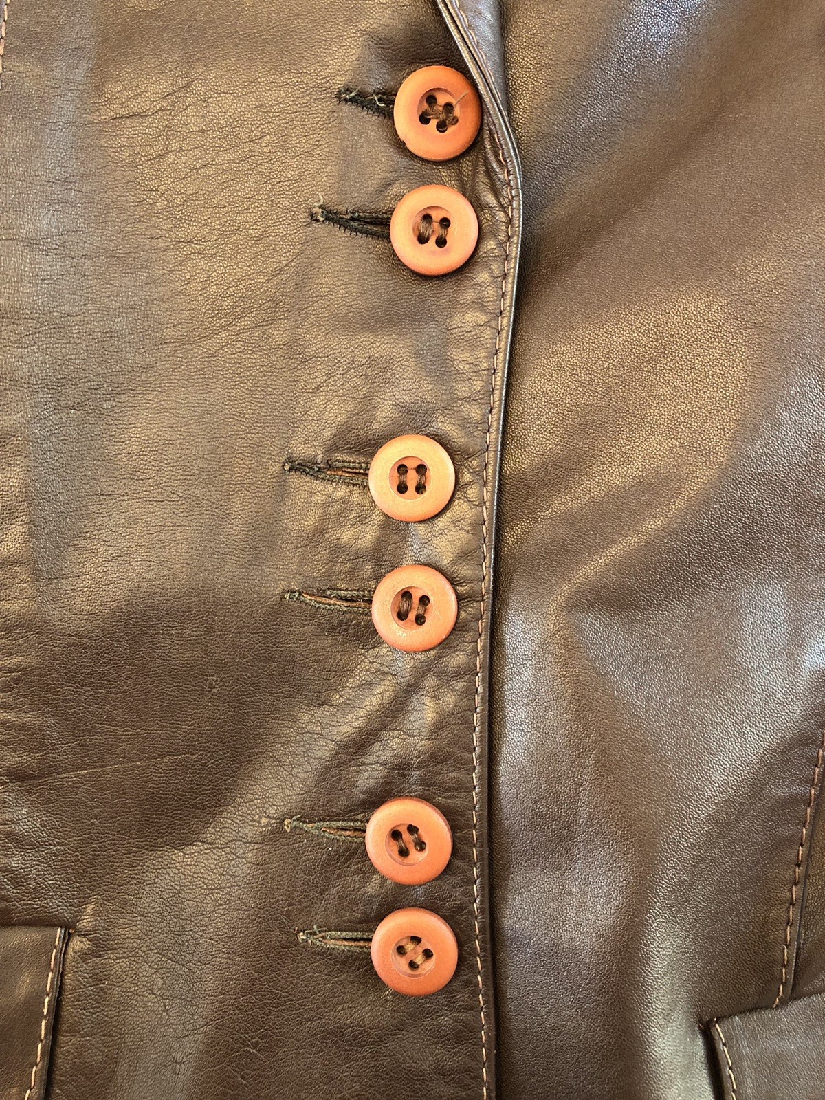 Vintage 1970s LEARSI Leather Jacket Size 14/Small Brown Cool Fashion Button GUC