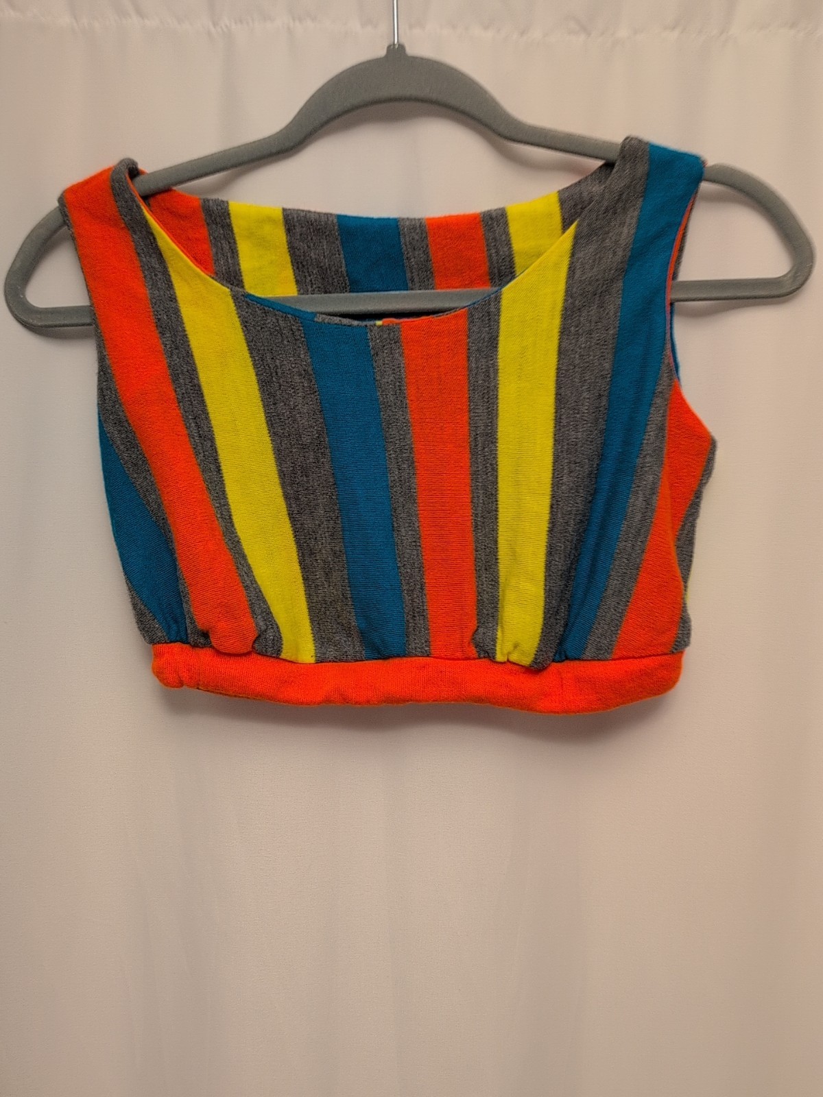 80s womens vtg vertical stripe crop top holiday skirts of California brand?