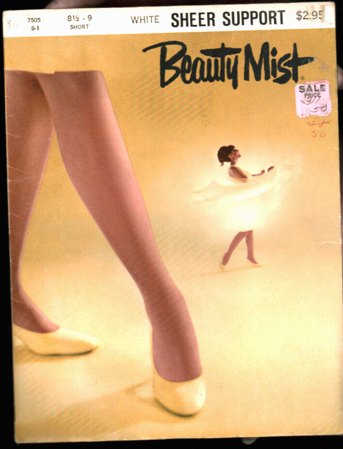 Beauty Mist Sheer Support Stockings 8 1/2 – 9 Short White Dark Cream Vtg 1960s
