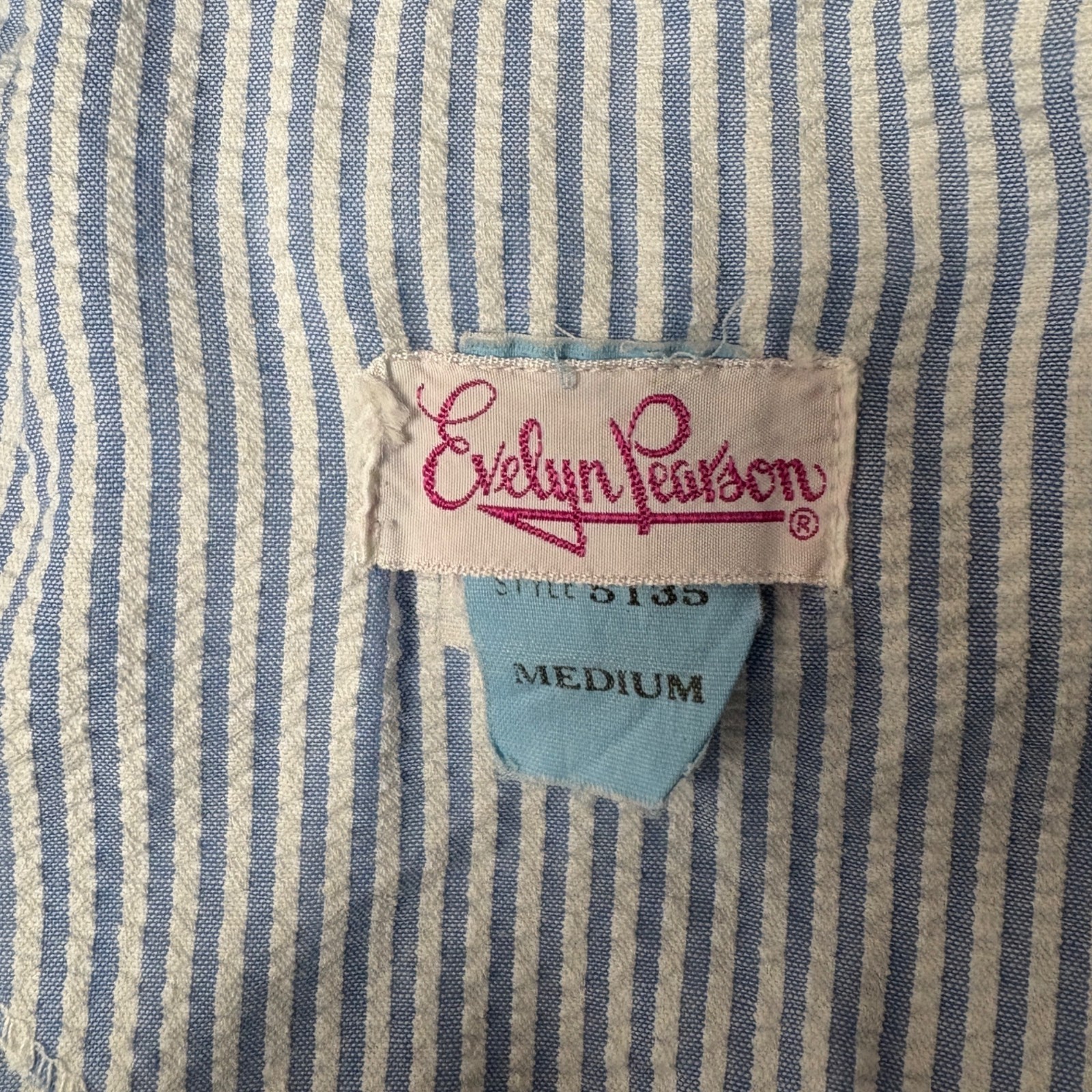 Evelyn Pearson Blue White Striped Long Womens Robe Sz Med Belted Ruffle Trim VTG