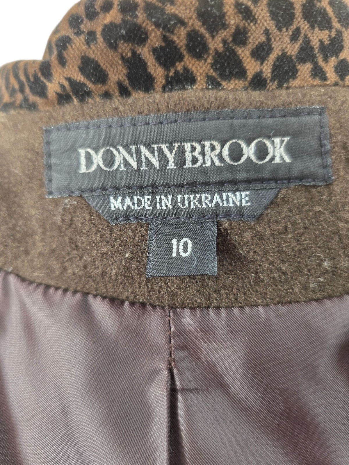 Donnybrook 80s Wool Coat Sz 10 Brown Animal Print Collar AS IS Costume Piece VTG