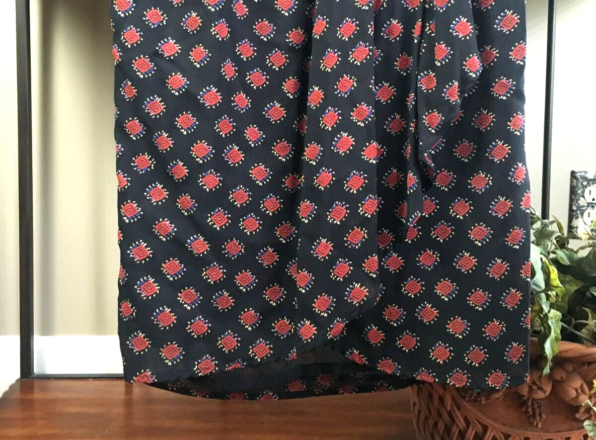 VTG Carole Little Tribal Print Size 4 Long Slim Faux Wrap Skirt Black Red Gold