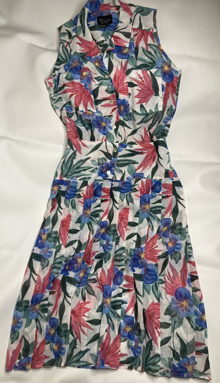 Vintage Billy Jack For Her Dress Midi Pleated Floral Colorful Sleeveless Sz 7/8