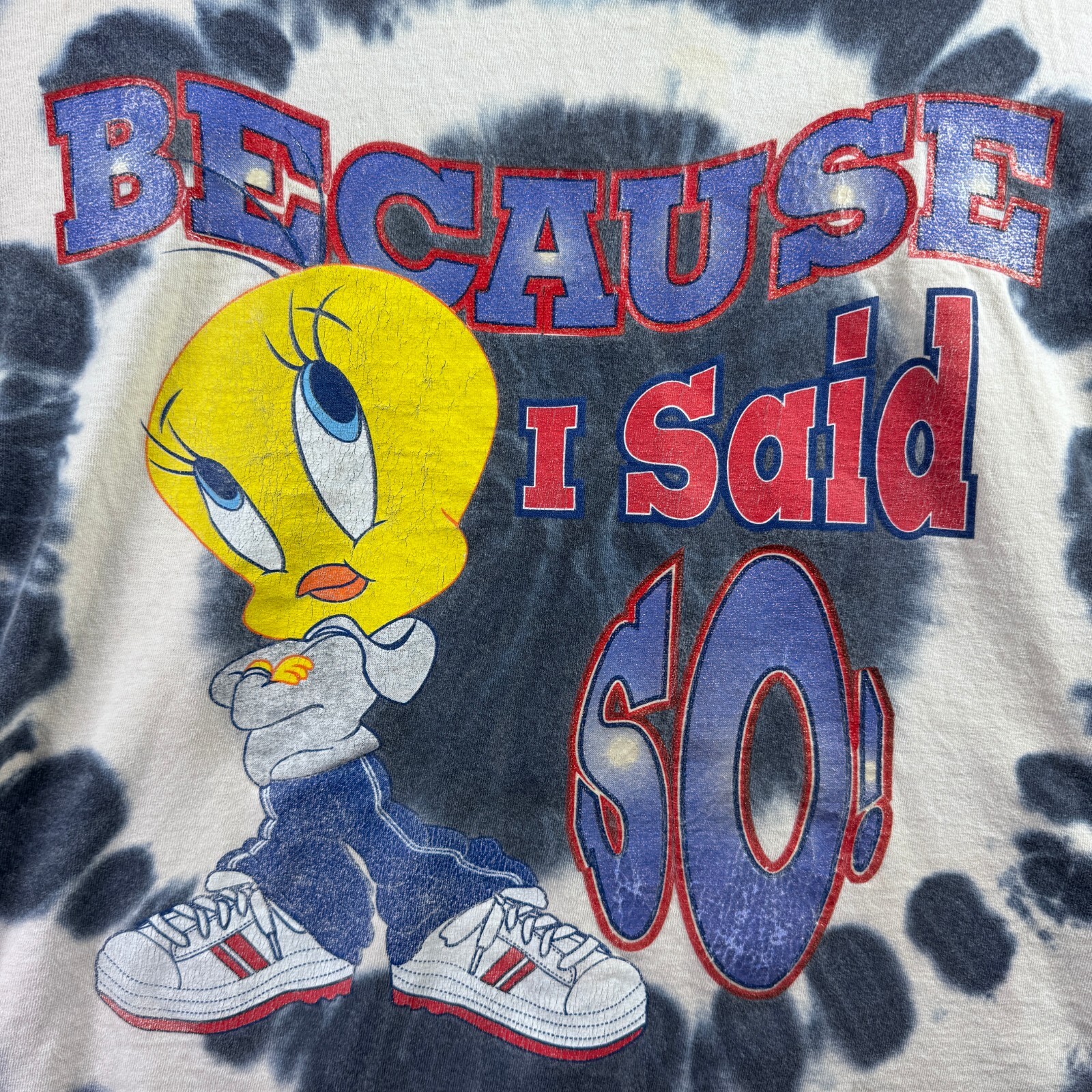Vintage Looney Tunes Womens T-Shirt 14w/16w Tweety Bird Because I Said So TieDie