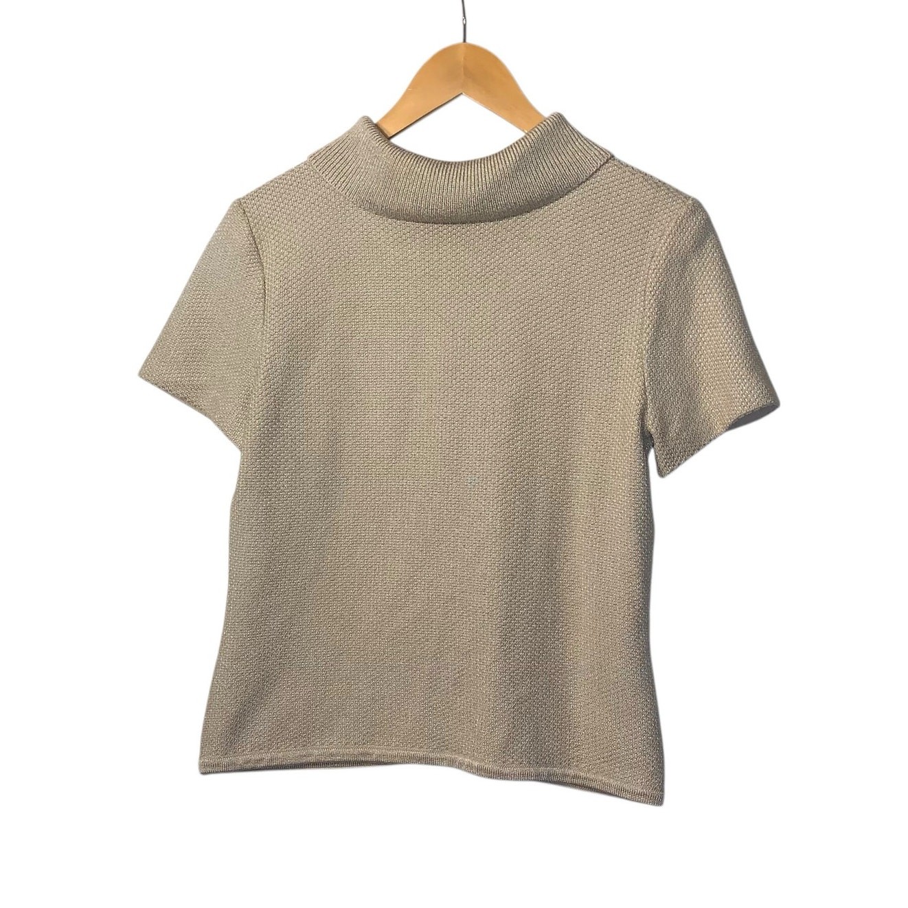 St. John Beige Knit Button Down Collared Top SZ 10